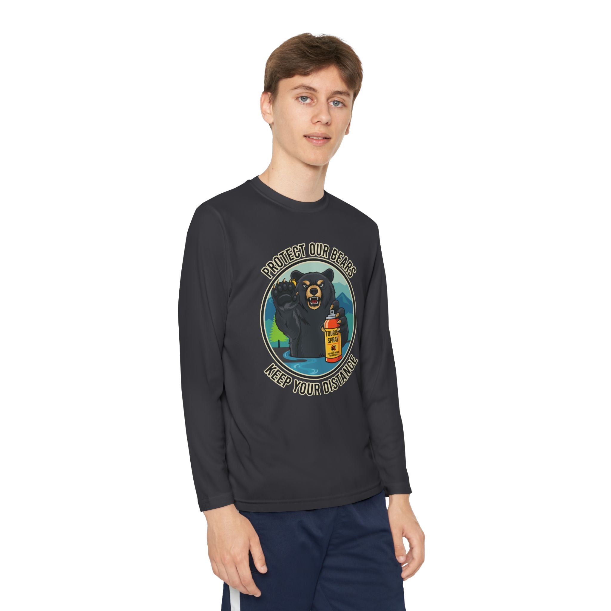 Youth Long Sleeve Tee — "Protect Our Bears, Keep Your Distance" Wildlife Conservation Shirt