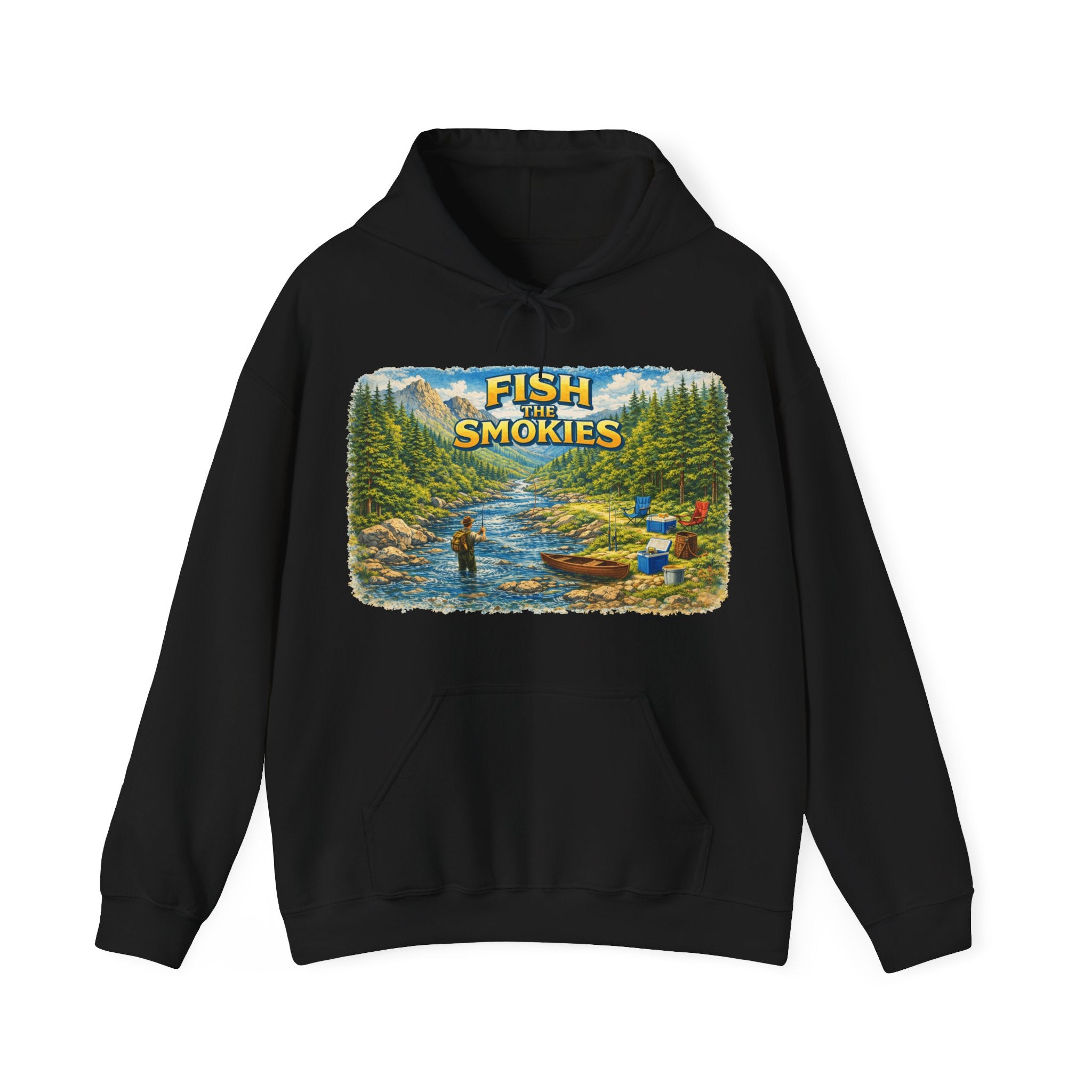 Fish Smokies Fishing Unisex Hoodie - Smoky Mountains River Scene Sweatshirt