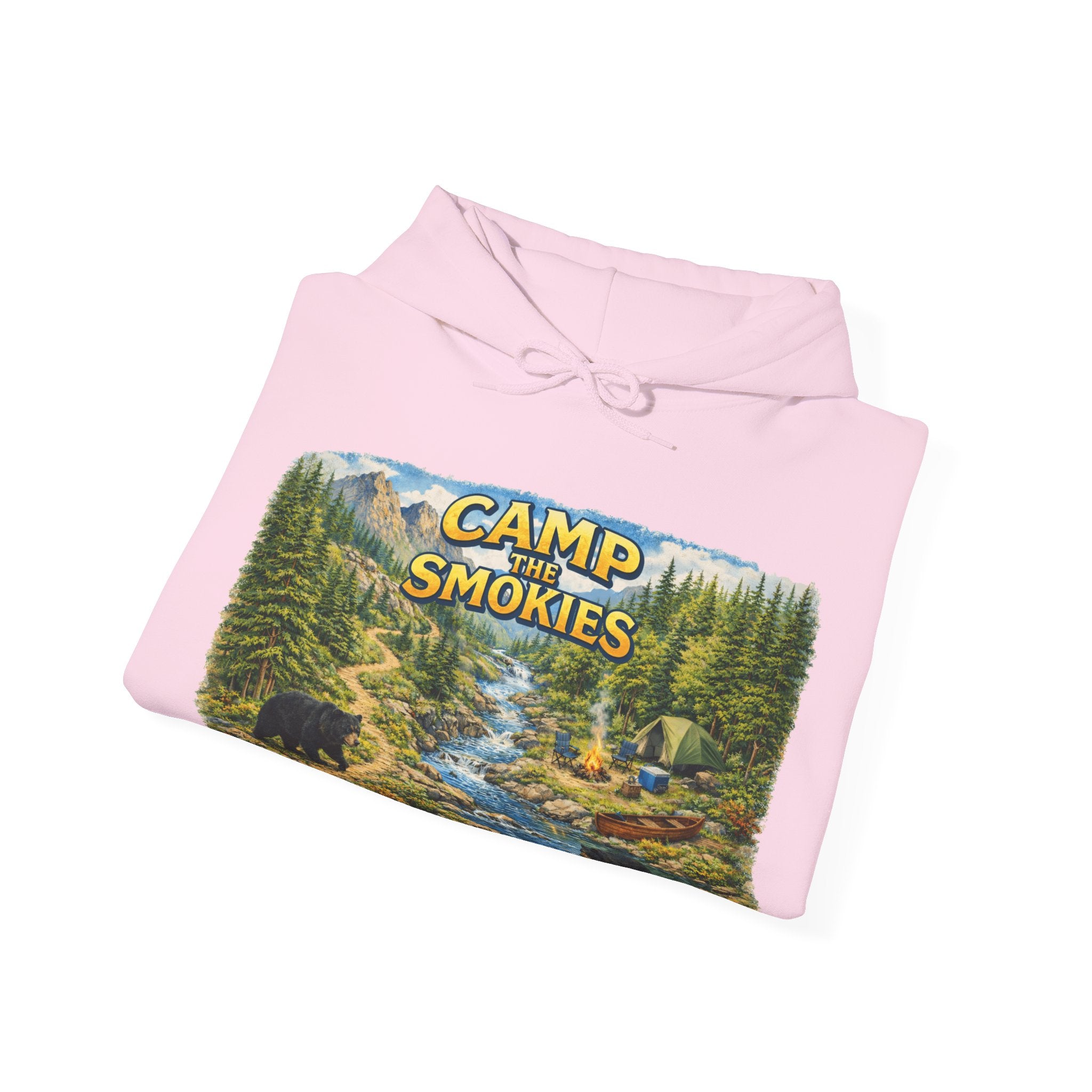 Camp The Smokies Unisex Hoodie — Scenic Mountain Bears Camping Sweatshirt