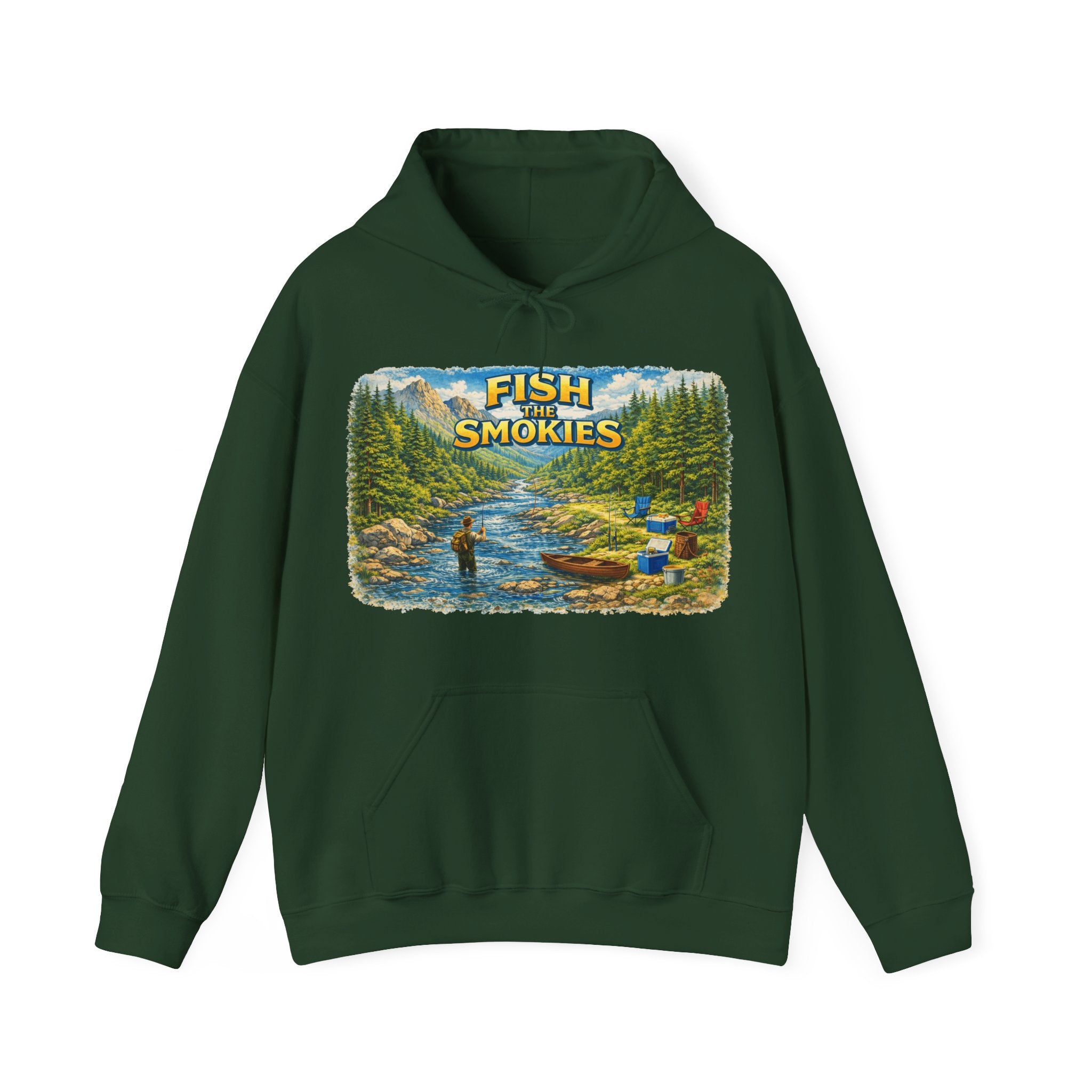 Fish Smokies Fishing Unisex Hoodie - Smoky Mountains River Scene Sweatshirt