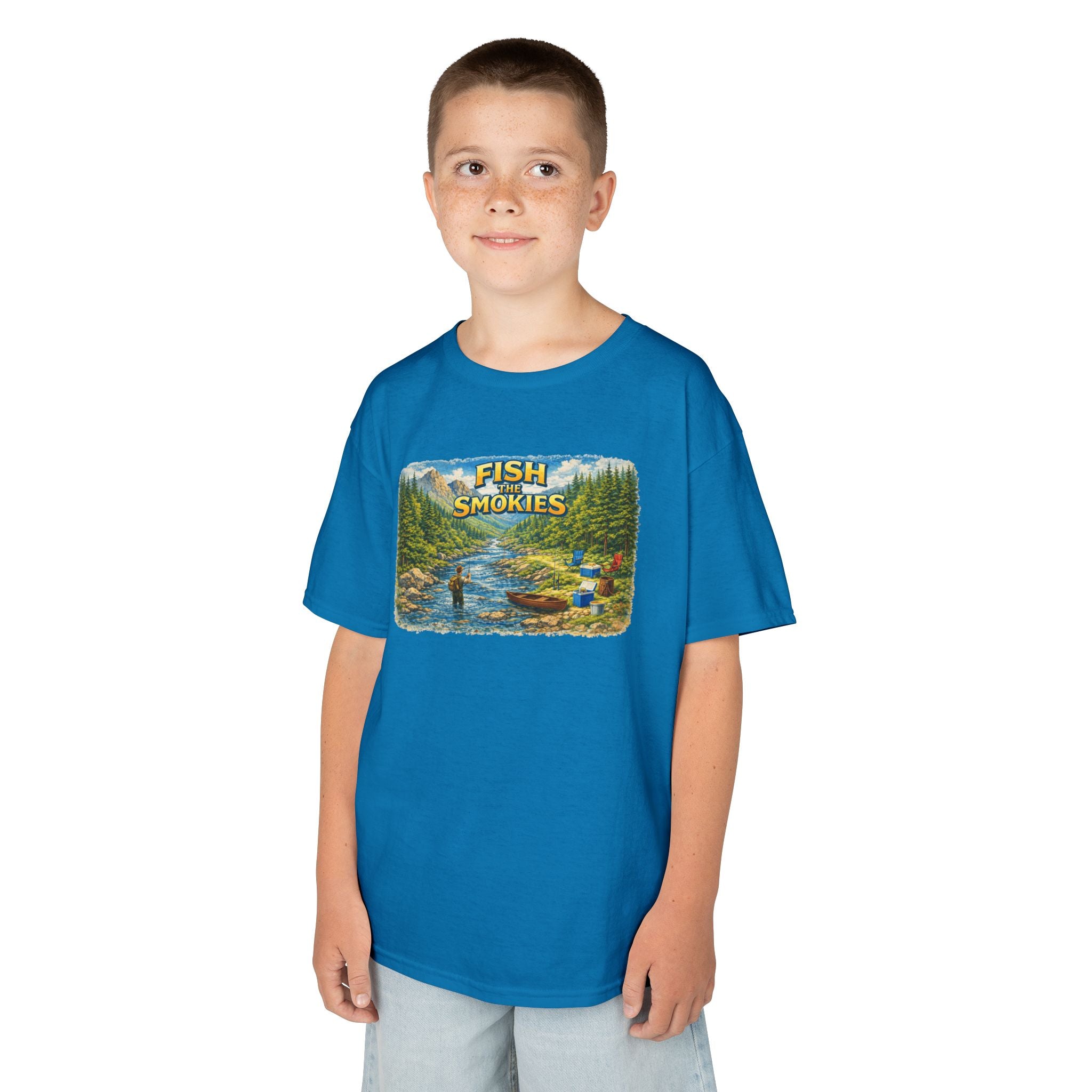 Kids T-Shirt - 'Fish The Smokies' River Fishing Graphic Tee for Outdoorsy Kids