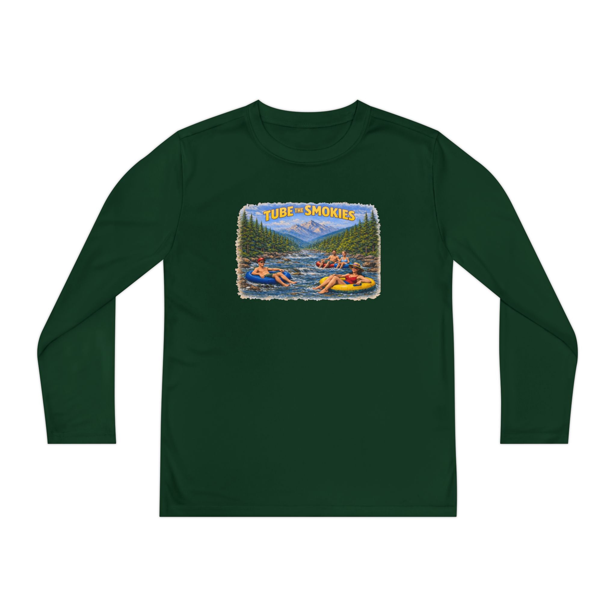 Youth Long Sleeve Tee — Tube the Smokies River Tubing Graphic