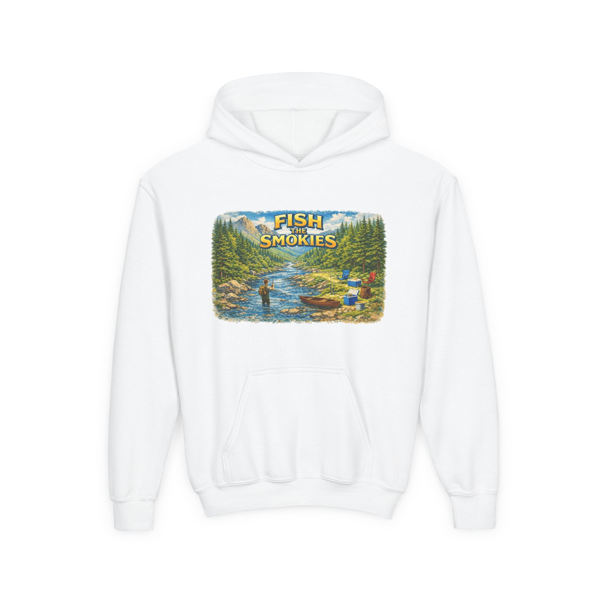 Youth Hoodie - "Fish The Smokies" Scenic Fishing Sweatshirt