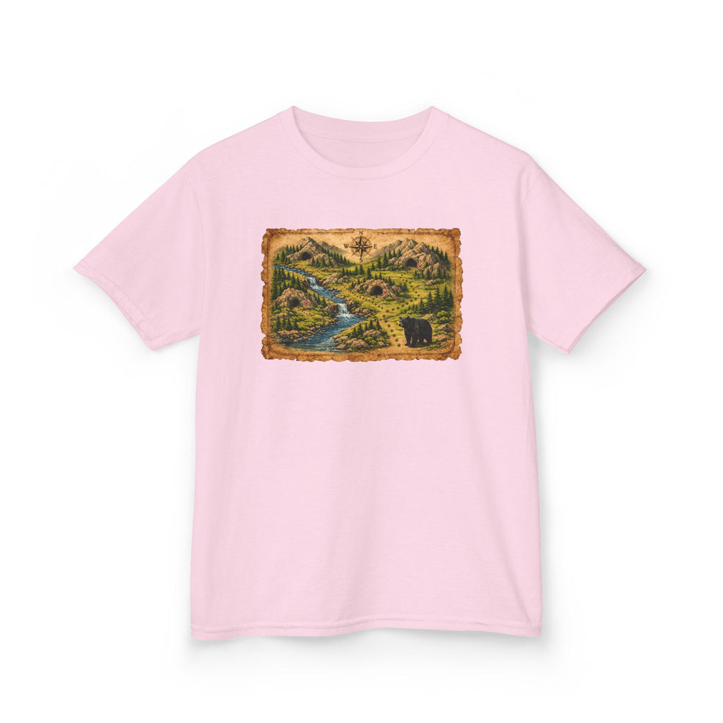 Kids Tee — Bear Cave Treasure Map "Which Cave Has the Bear?"