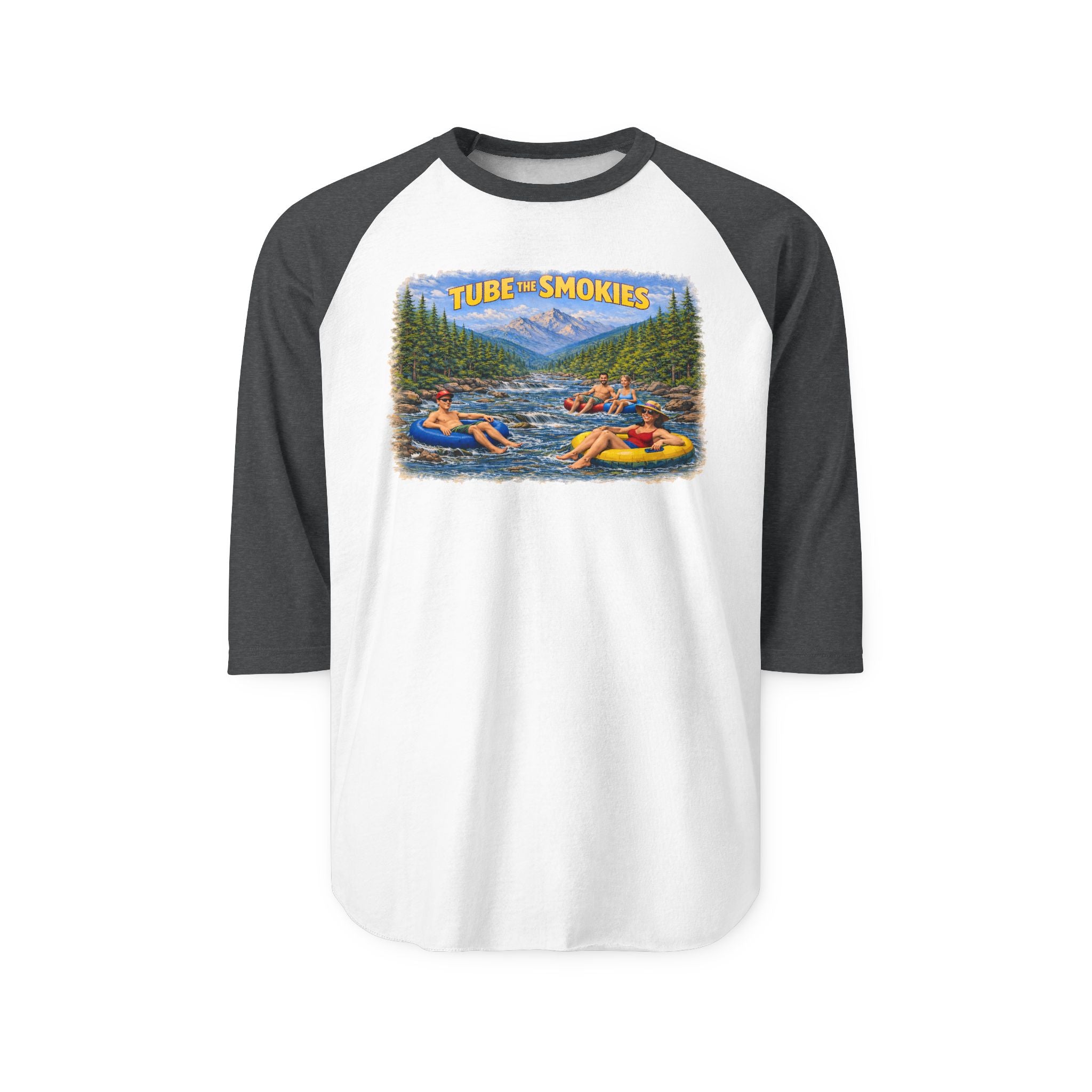 Tubing the Smokies Raglan Shirt — Scenic River Tube Graphic 3/4 Sleeve