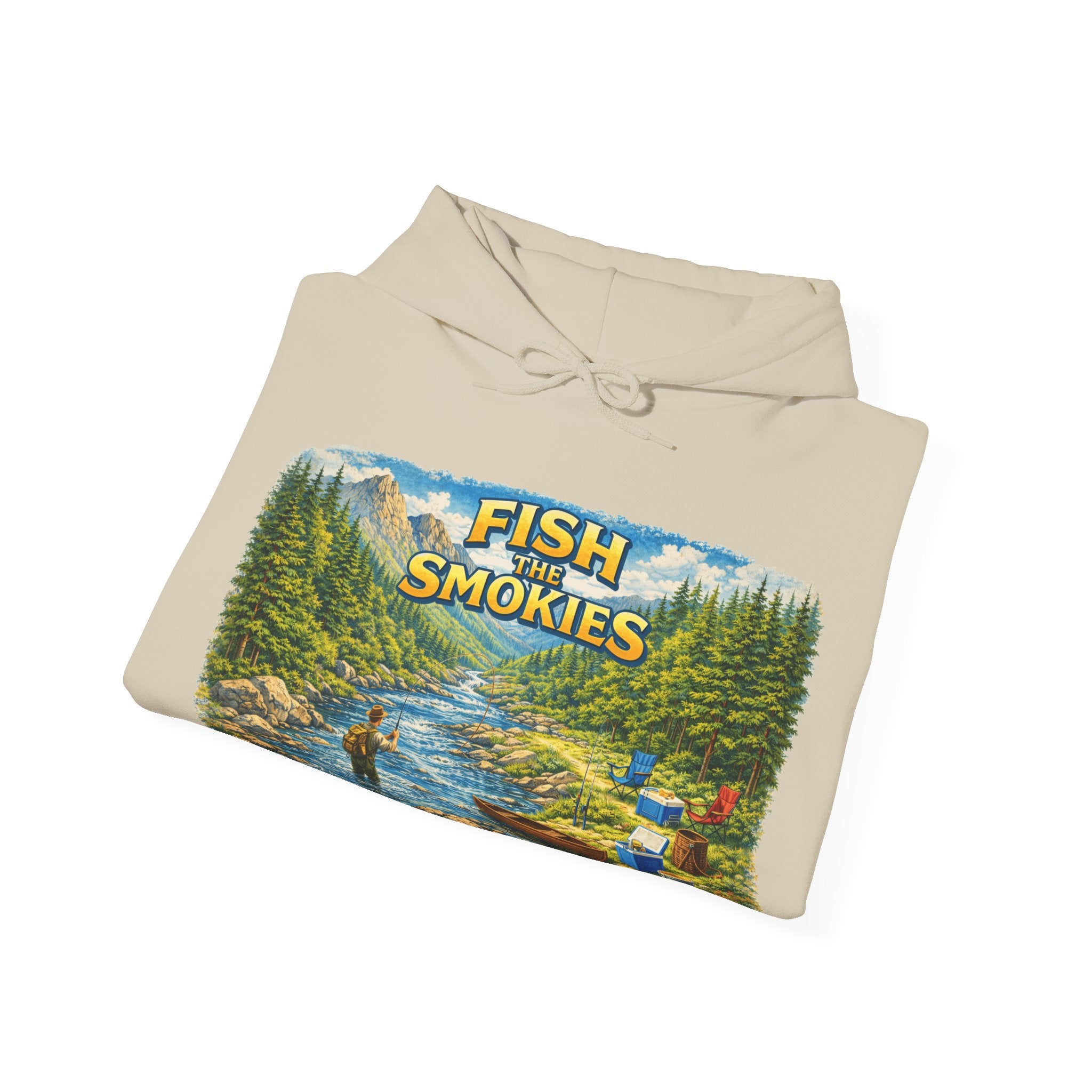 Fish Smokies Fishing Unisex Hoodie - Smoky Mountains River Scene Sweatshirt