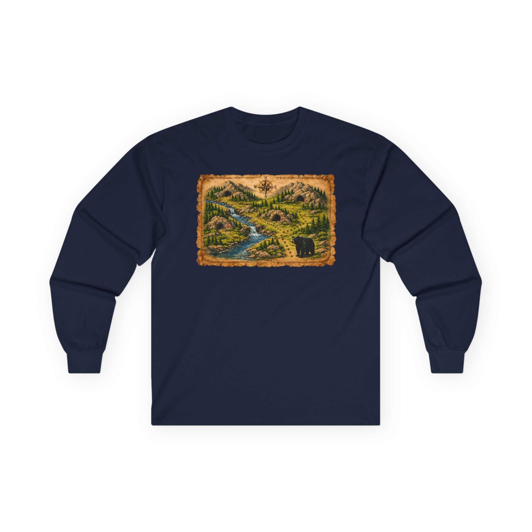 Bear Cave Treasure Map  Long Sleeve Unisex Tee
