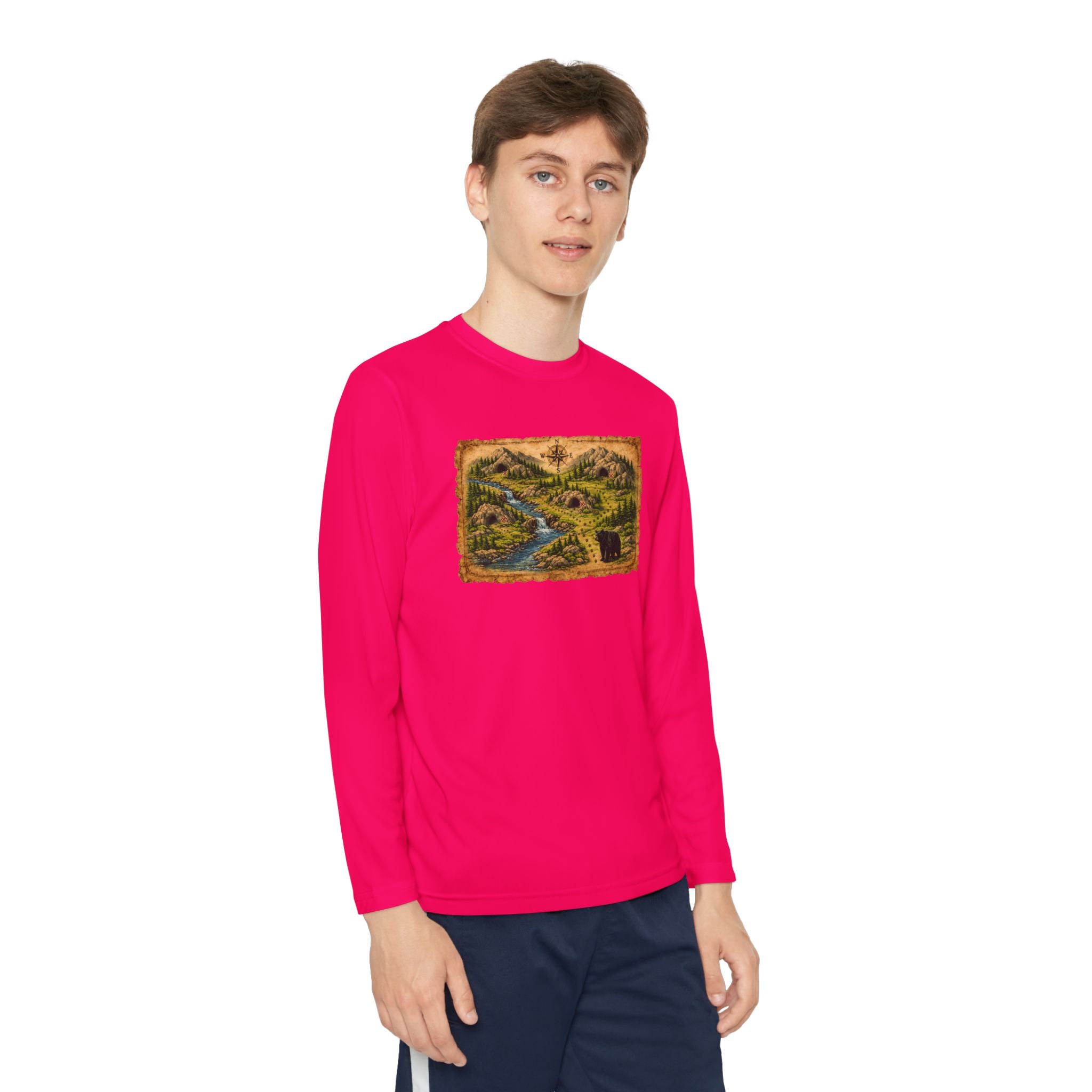 Youth Long Sleeve Tee — Bear Cave Treasure Map