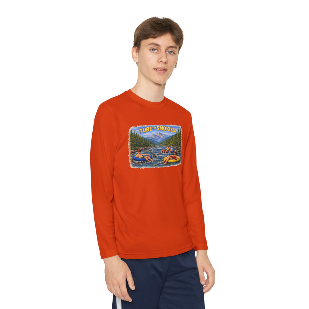 Youth Long Sleeve Tee — Tube the Smokies River Tubing Graphic