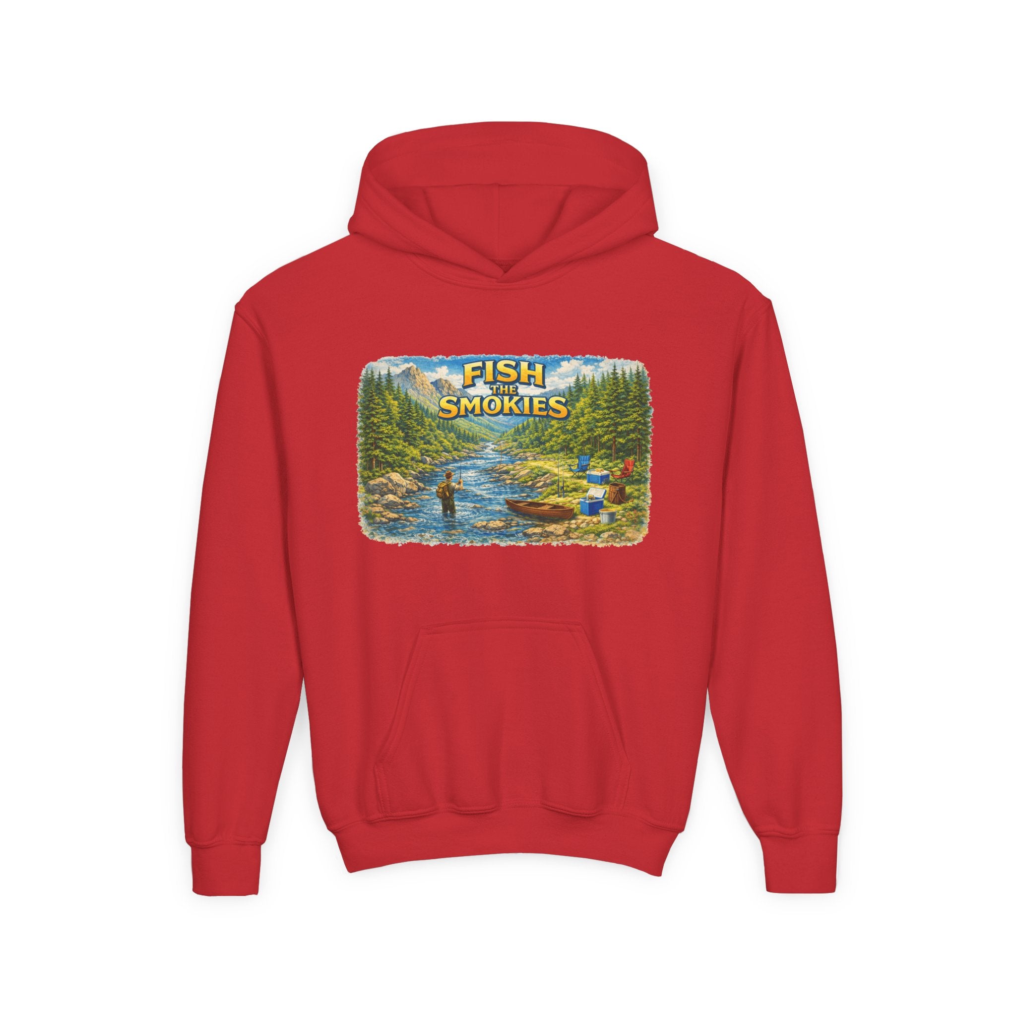 Youth Hoodie - "Fish The Smokies" Scenic Fishing Sweatshirt