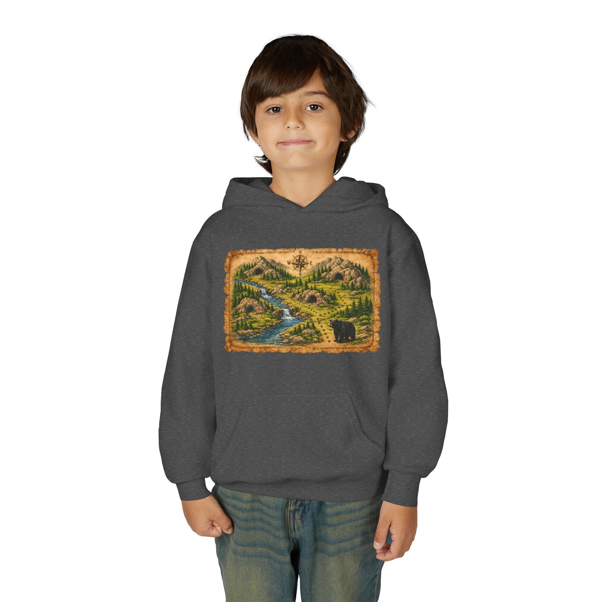 Youth Hoodie with Rustic Wilderness Map Graphic