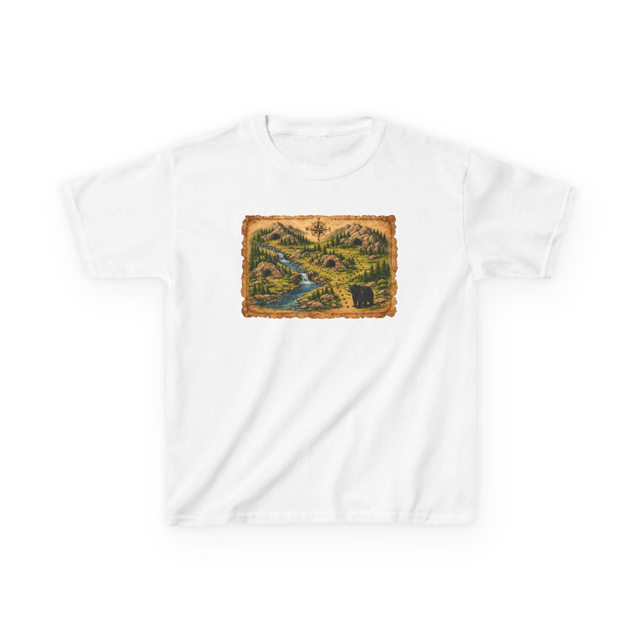 Kids Tee — Bear Cave Treasure Map "Which Cave Has the Bear?"