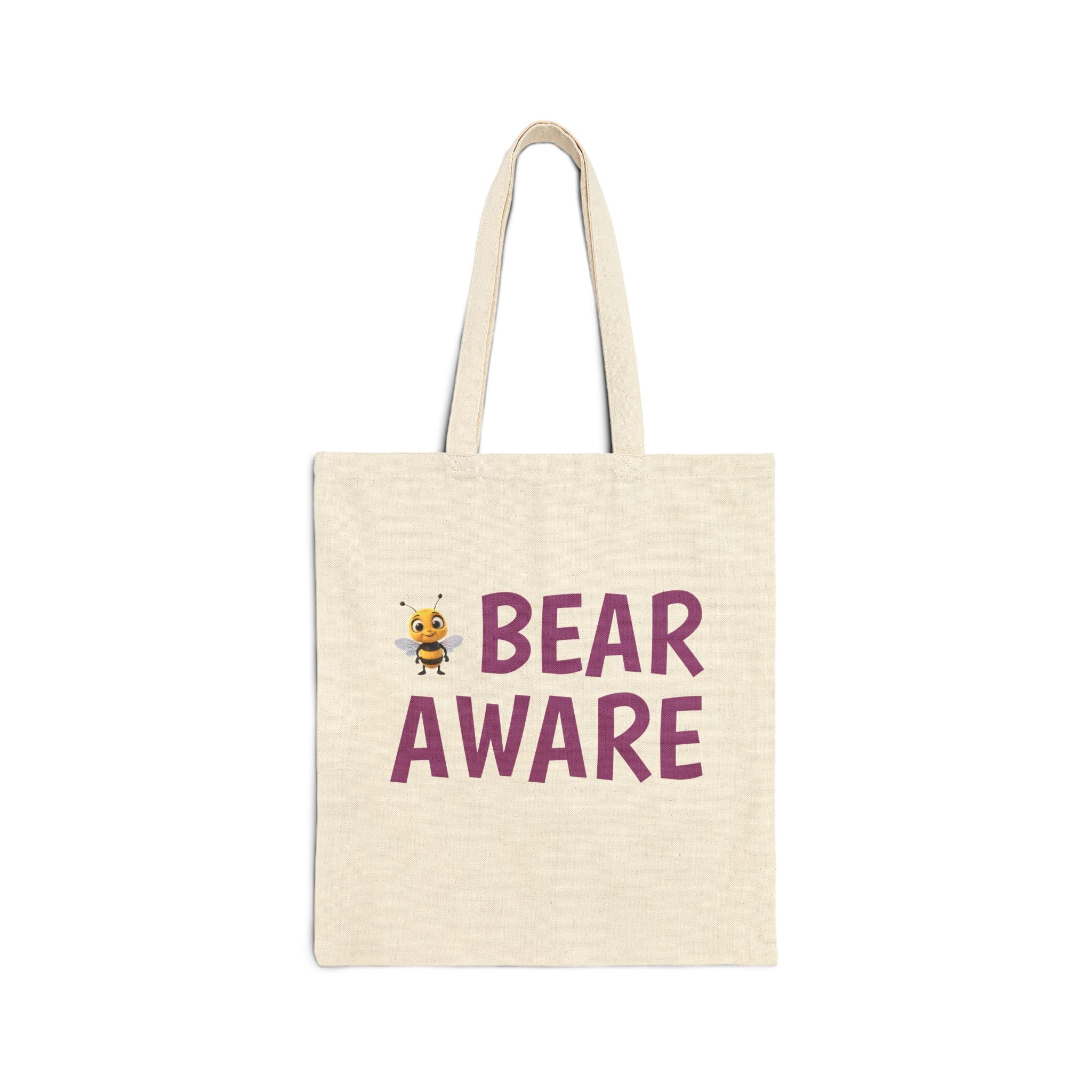 Bear Aware Cotton Tote Bag — Cute Bee & 'BEAR AWARE' Eco Canvas Shopper