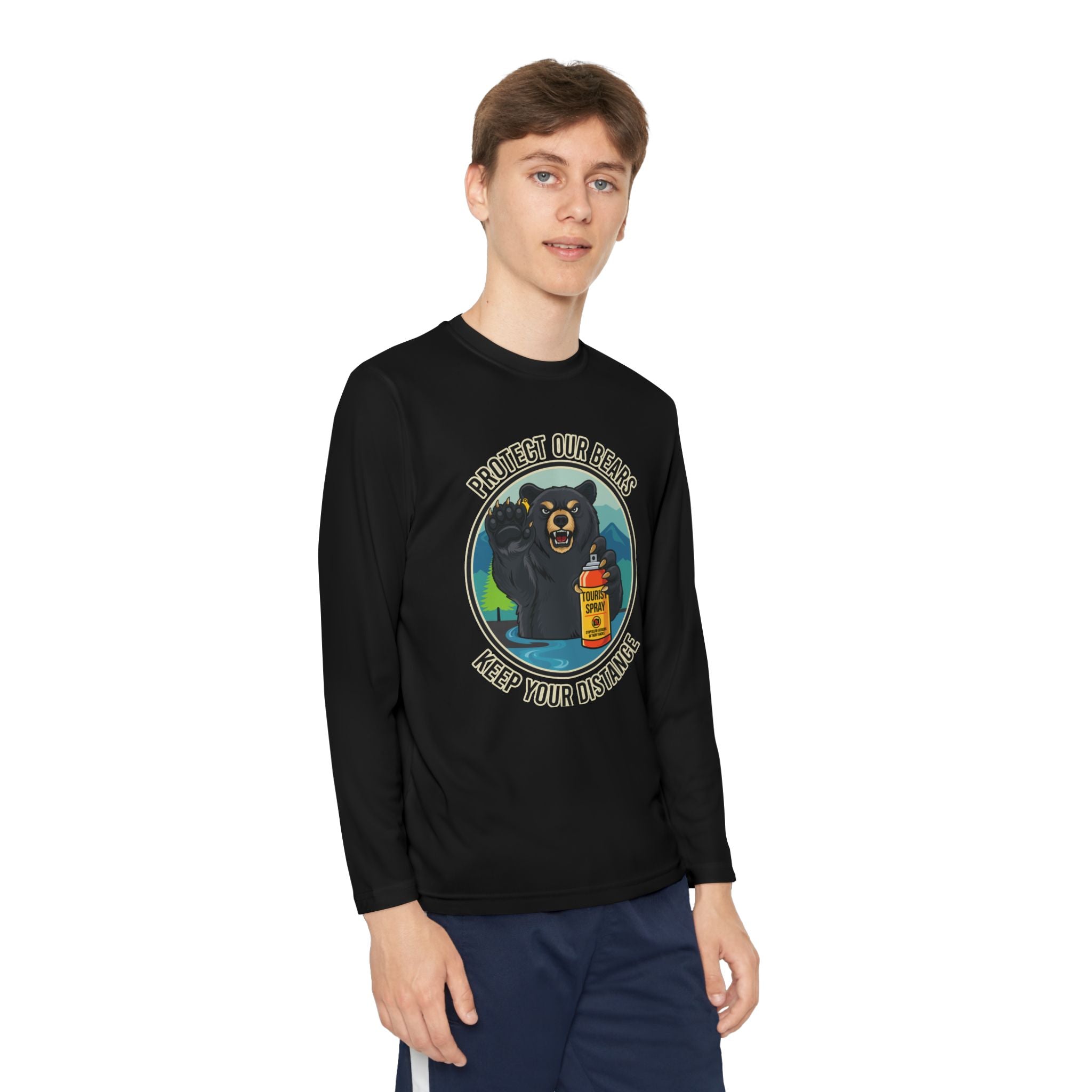 Youth Long Sleeve Tee — "Protect Our Bears, Keep Your Distance" Wildlife Conservation Shirt
