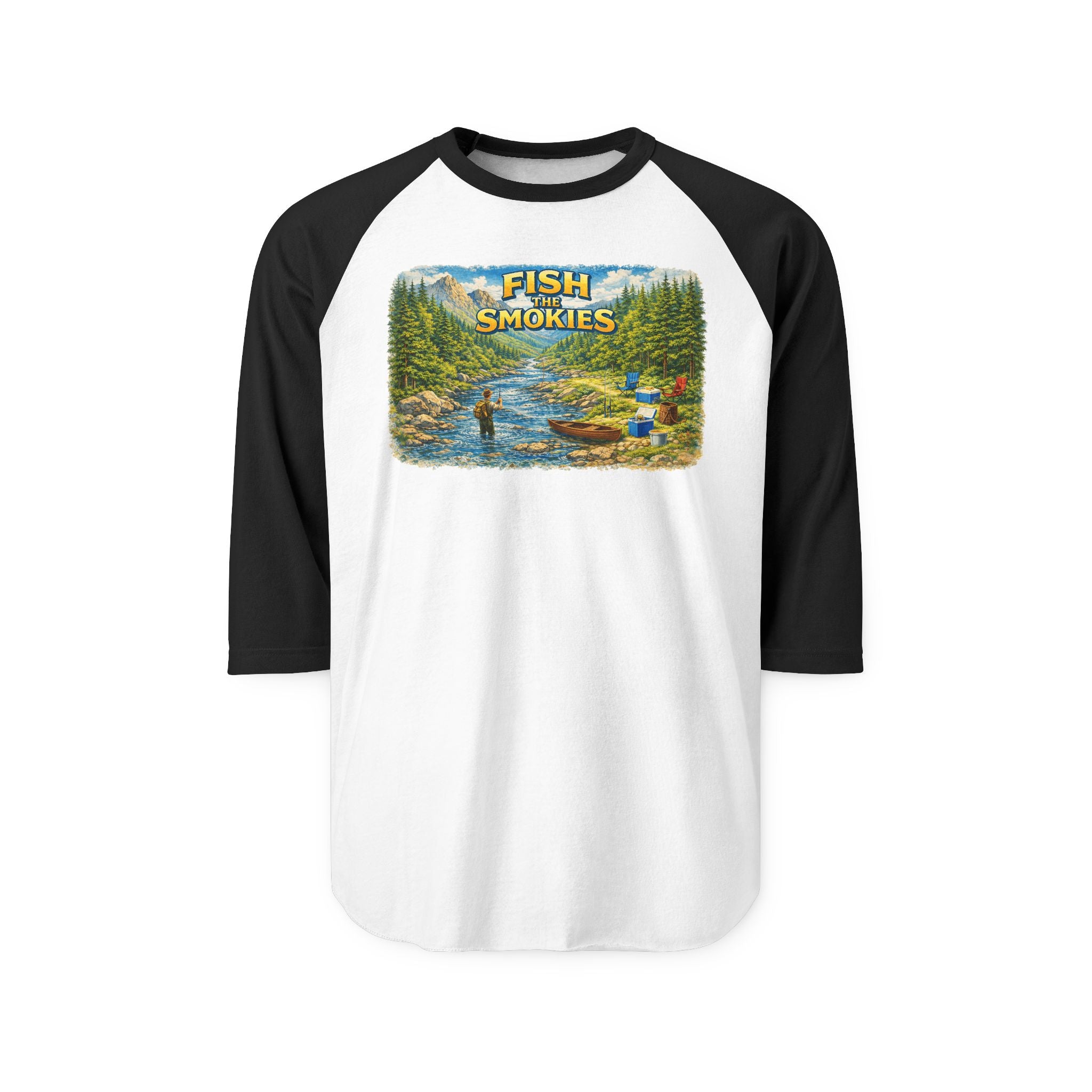 Smokies Fishing Unisex Raglan Shirt - 'Fish the Smokies' 3/4 Sleeve Outdoor Tee