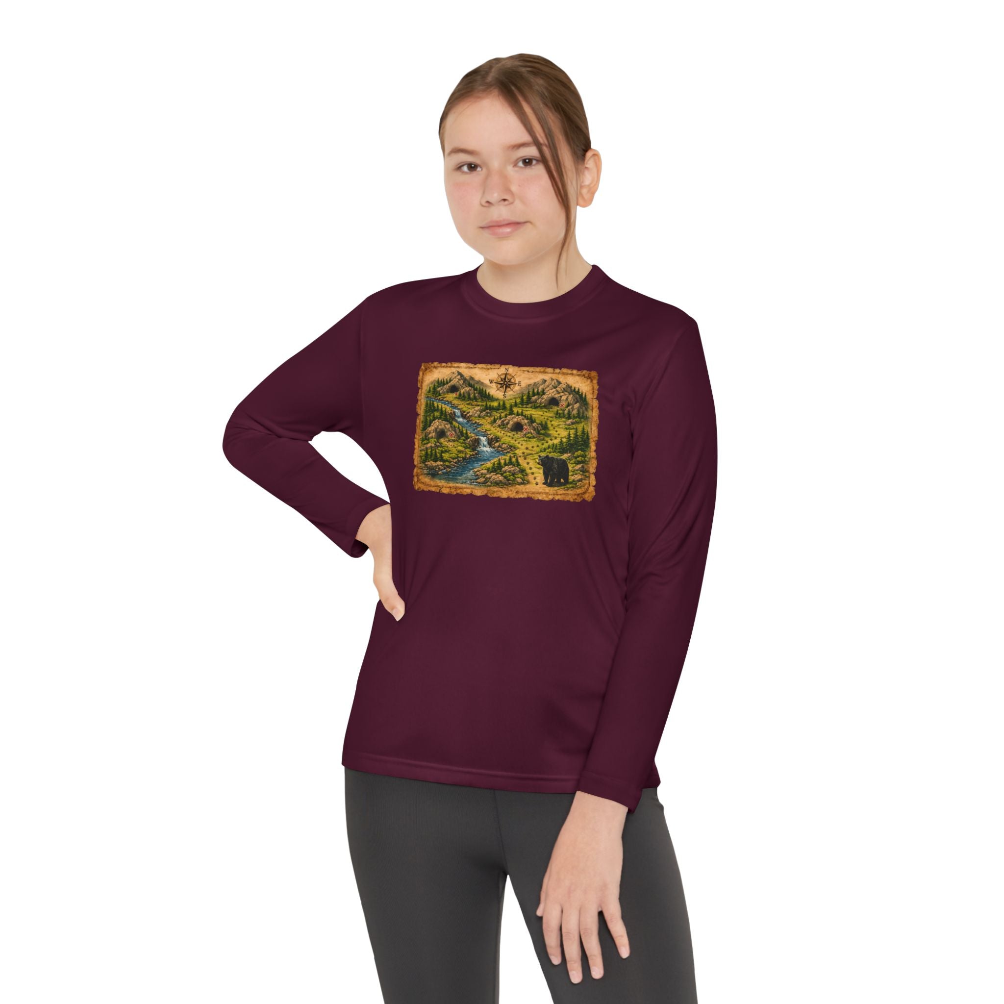 Youth Long Sleeve Tee — Bear Cave Treasure Map