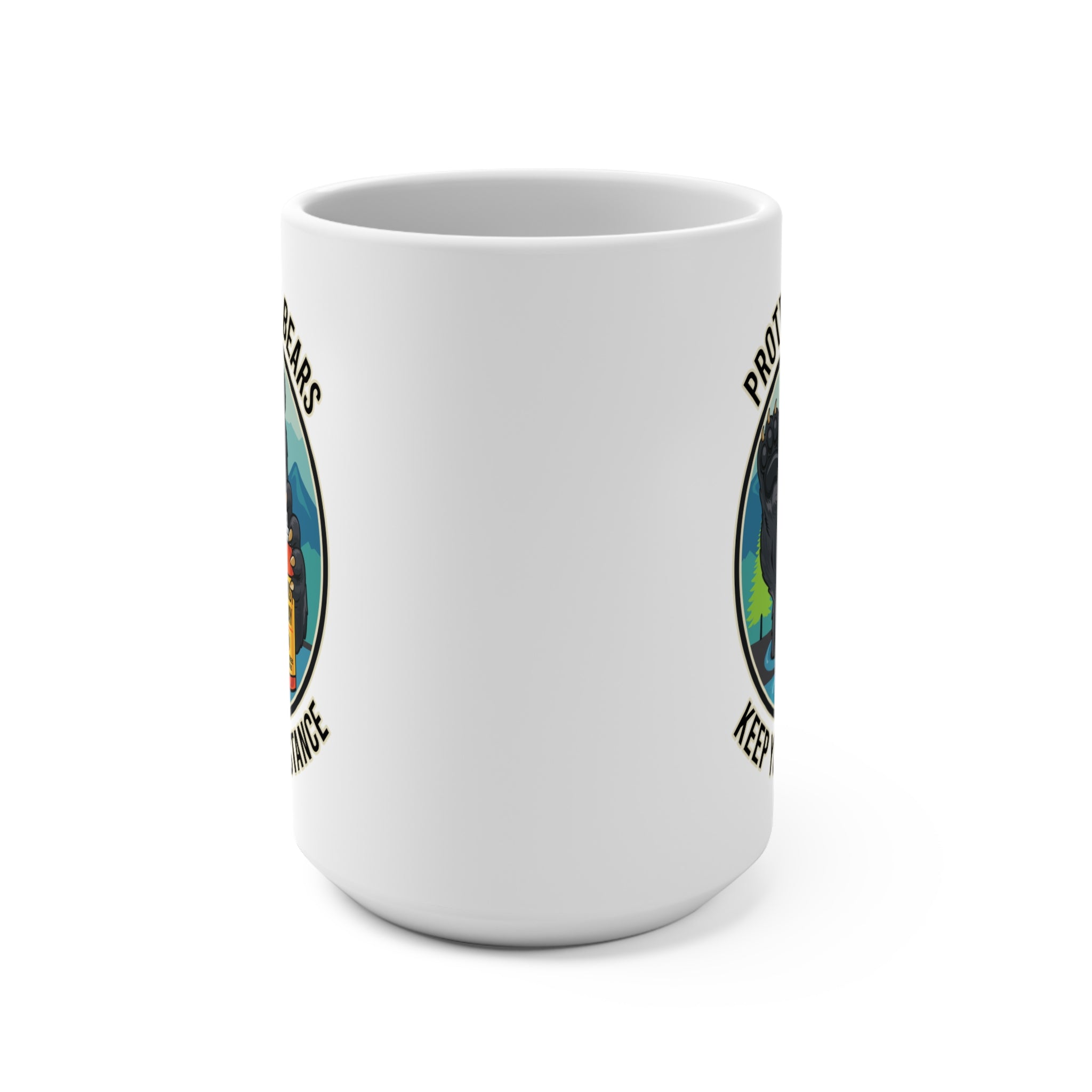 Protect Our Bears 15oz Mug — Keep Your Distance Bear with Tourism Spray Design
