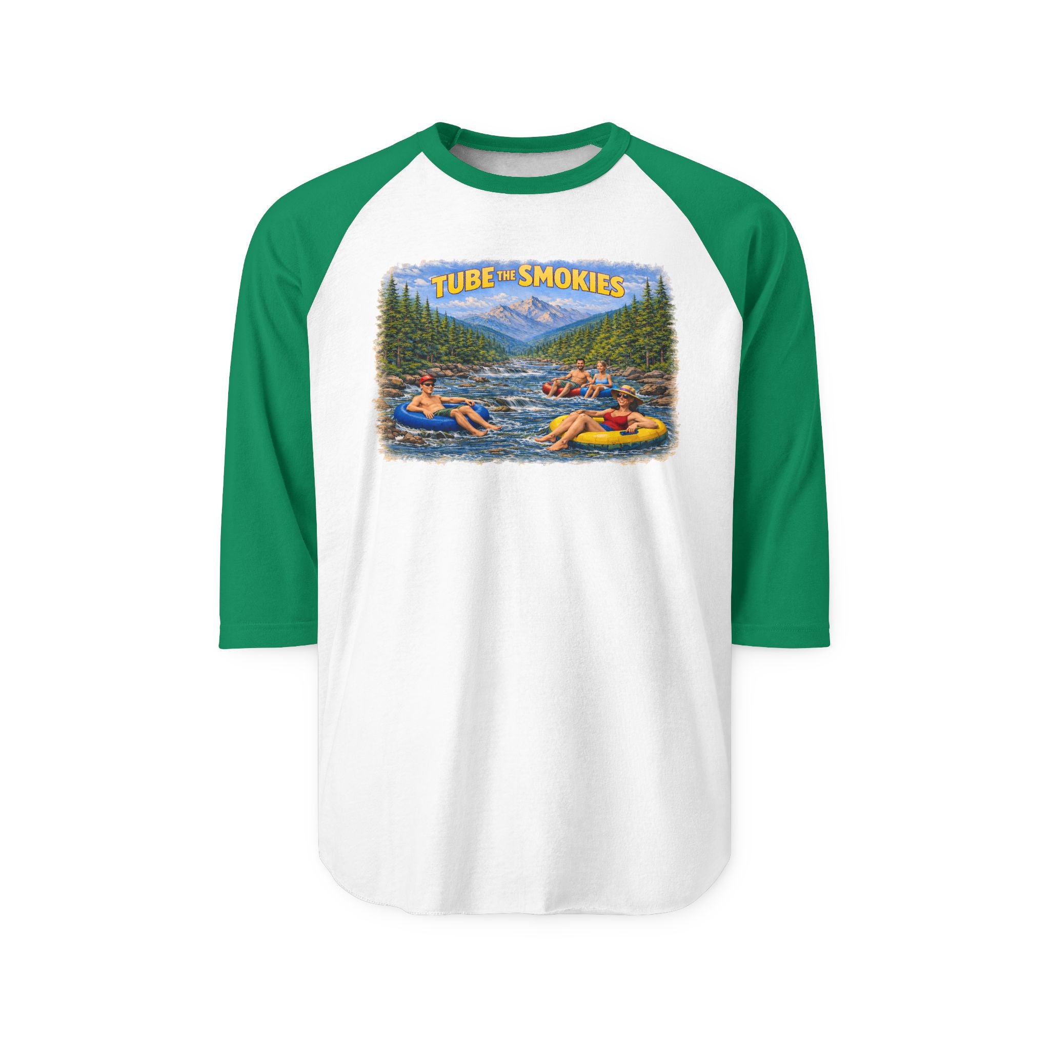 Tubing the Smokies Raglan Shirt — Scenic River Tube Graphic 3/4 Sleeve