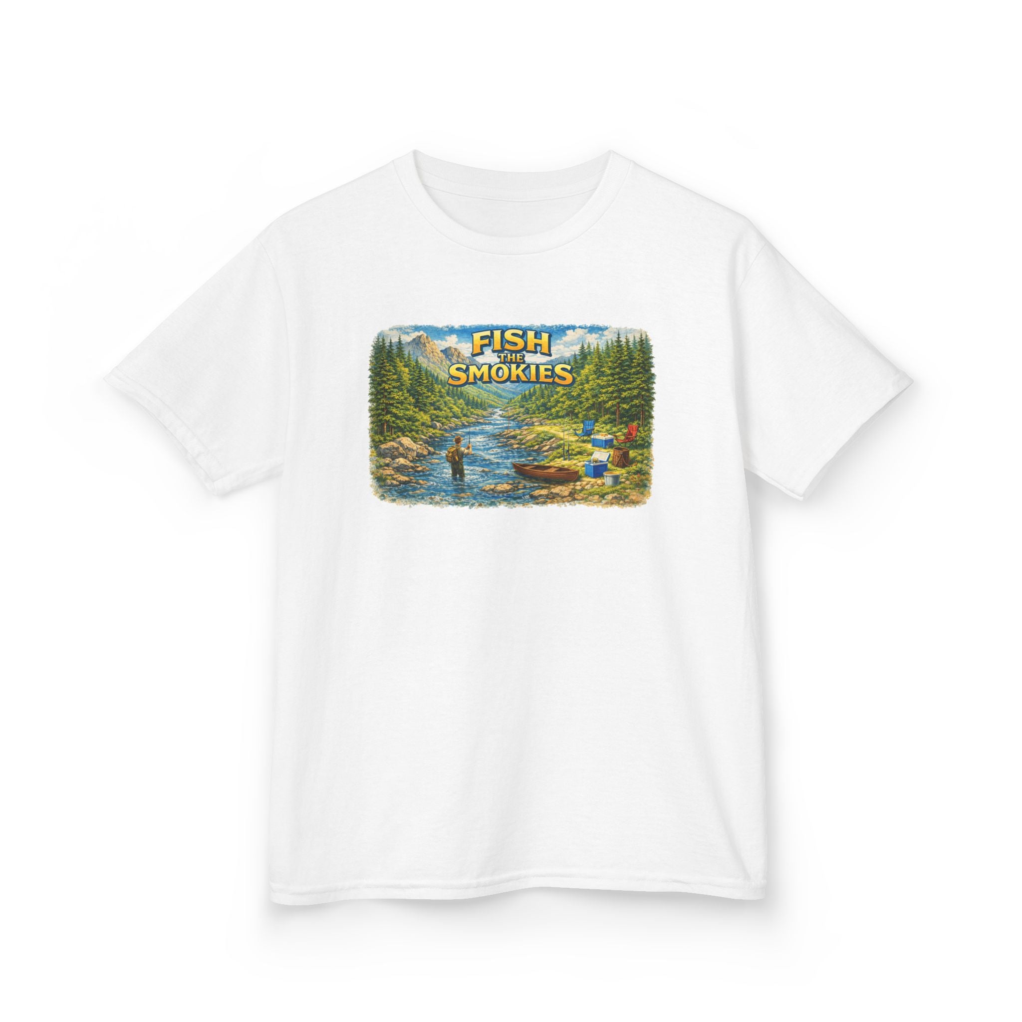 Kids T-Shirt - 'Fish The Smokies' River Fishing Graphic Tee for Outdoorsy Kids