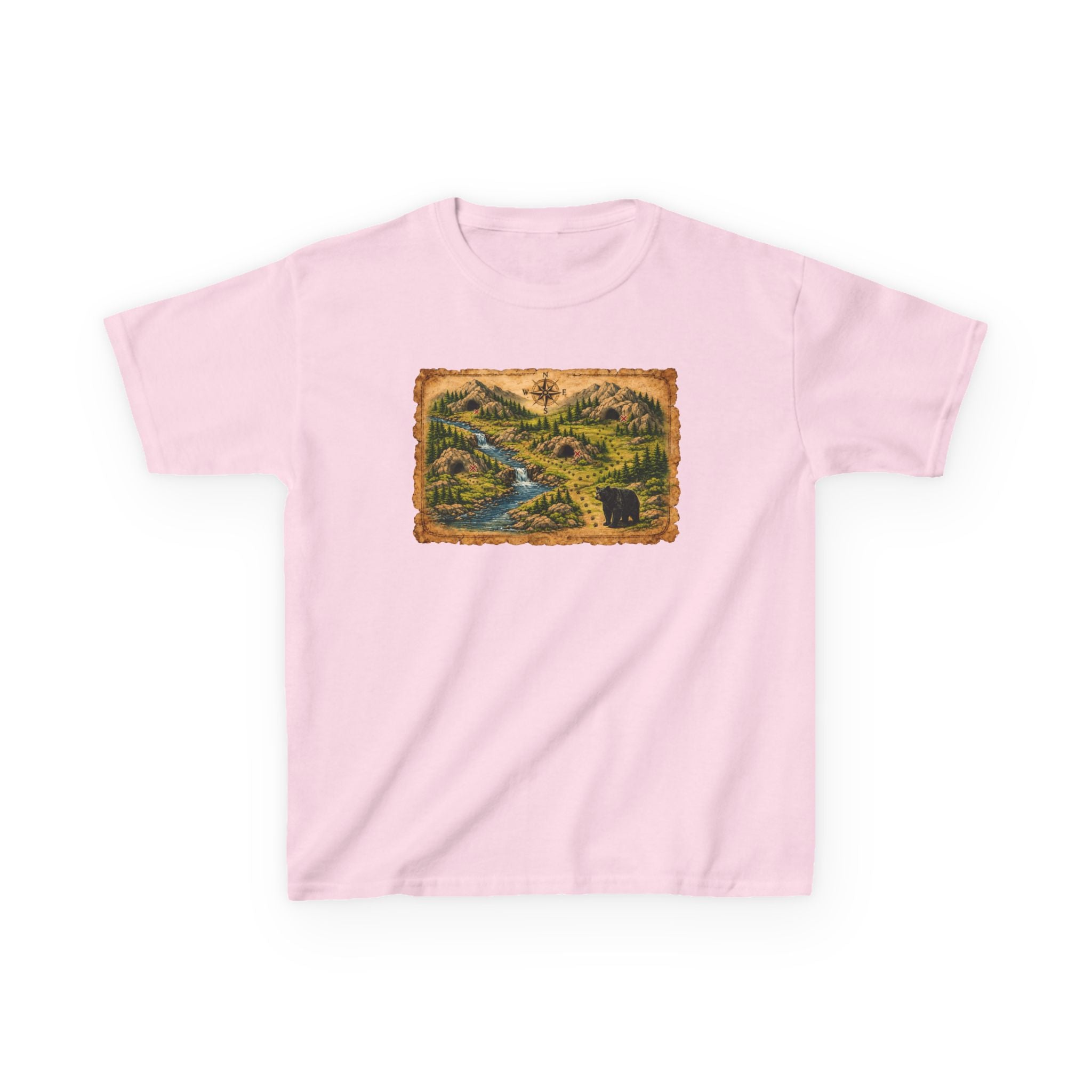 Kids Tee — Bear Cave Treasure Map "Which Cave Has the Bear?"