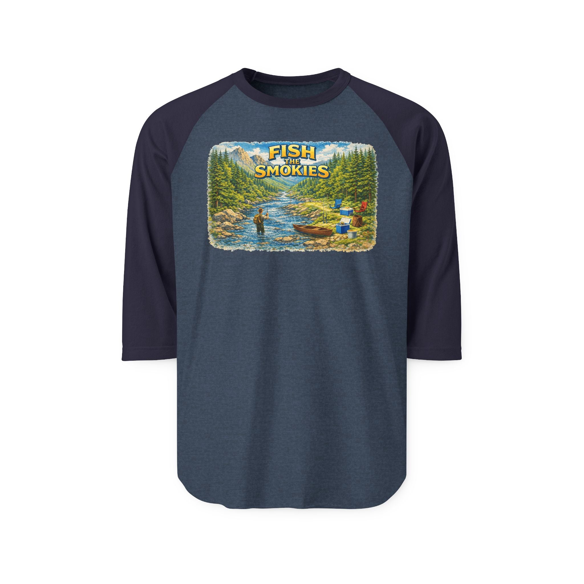 Smokies Fishing Unisex Raglan Shirt - 'Fish the Smokies' 3/4 Sleeve Outdoor Tee