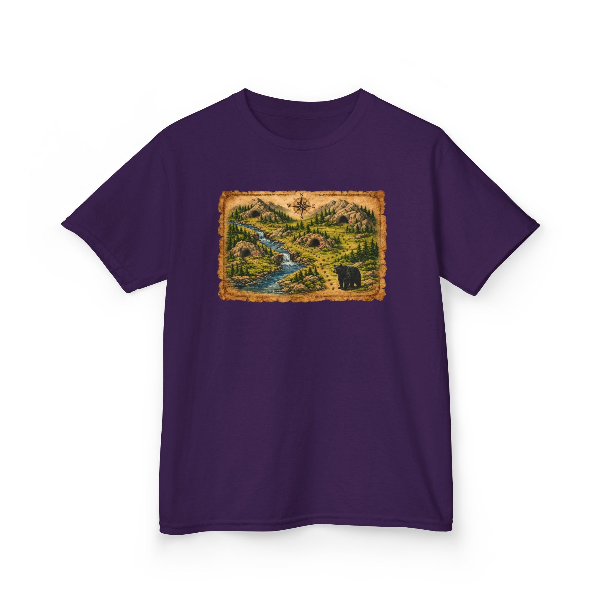 Kids Tee — Bear Cave Treasure Map "Which Cave Has the Bear?"