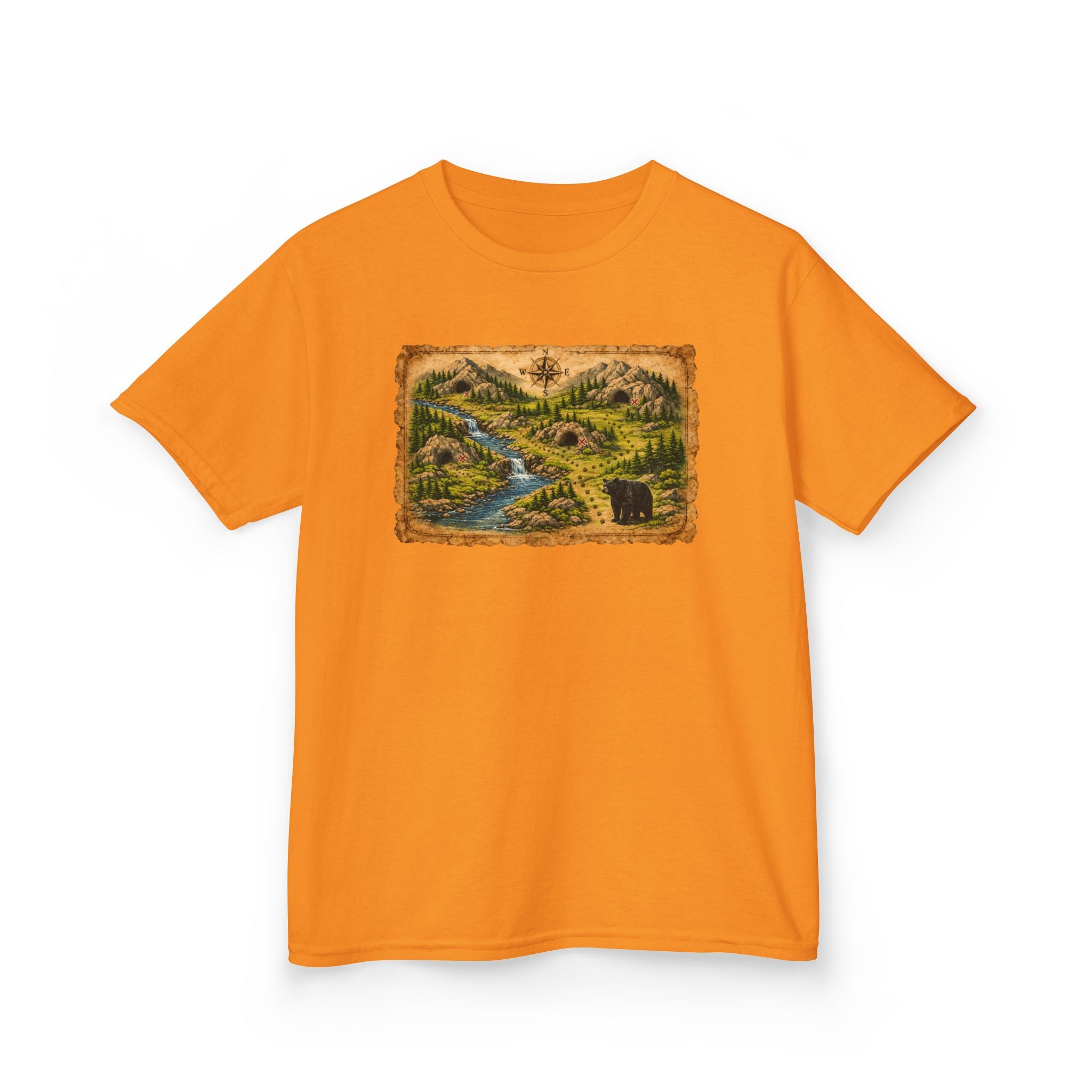 Kids Tee — Bear Cave Treasure Map "Which Cave Has the Bear?"