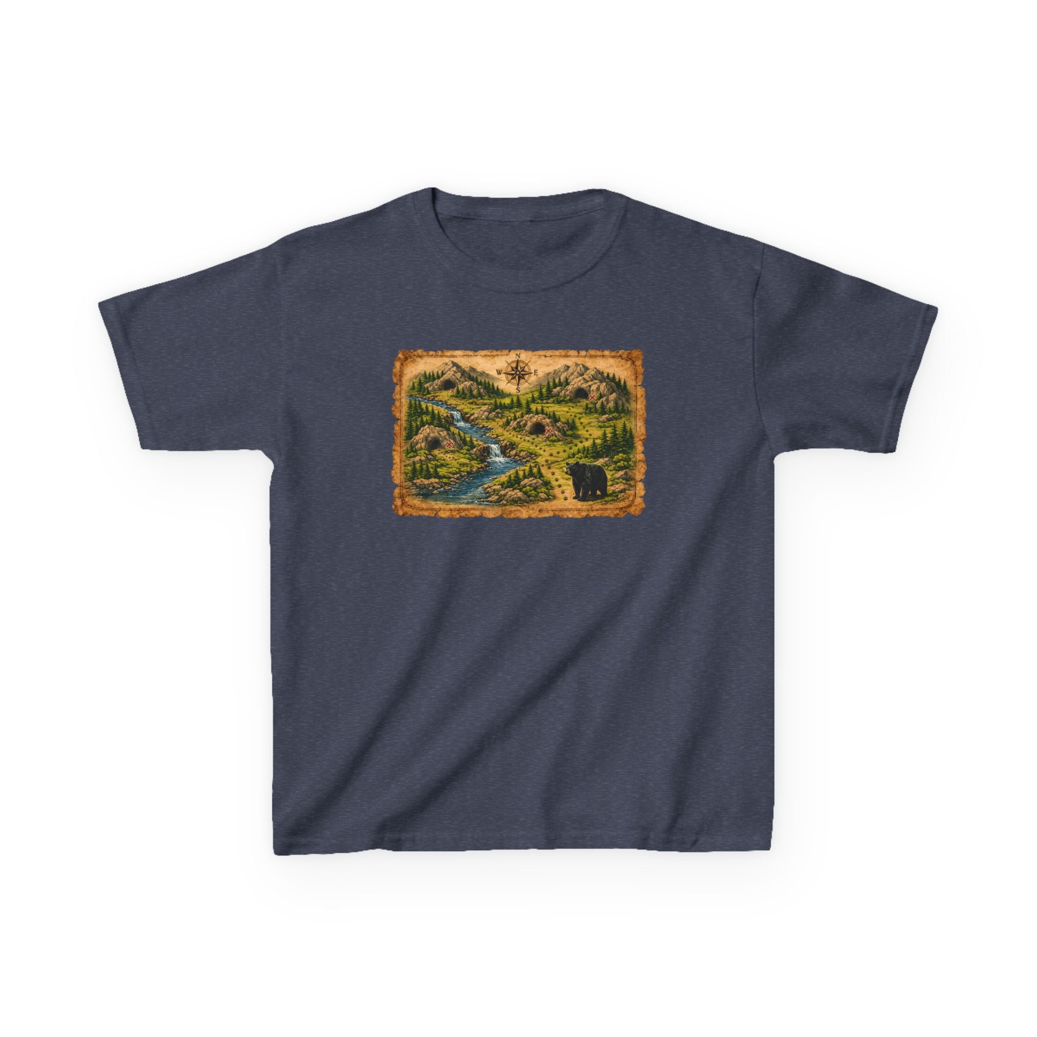 Kids Tee — Bear Cave Treasure Map "Which Cave Has the Bear?"