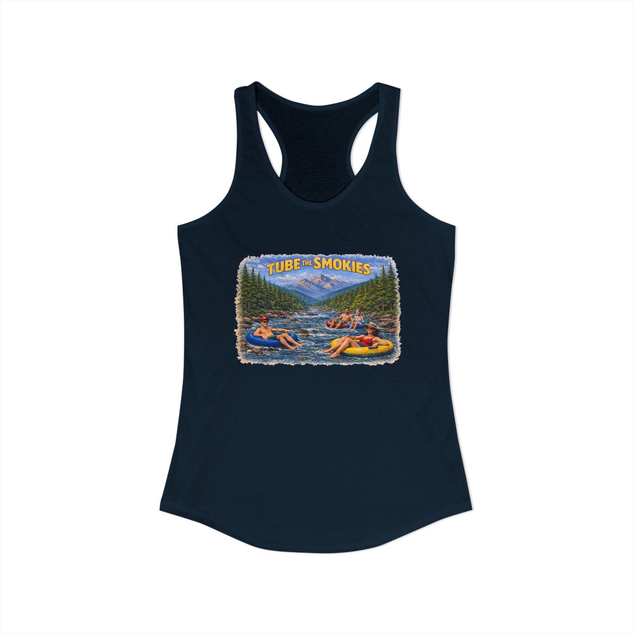 Smoky Mountains Tubing River Scene Women's Racerback Tank