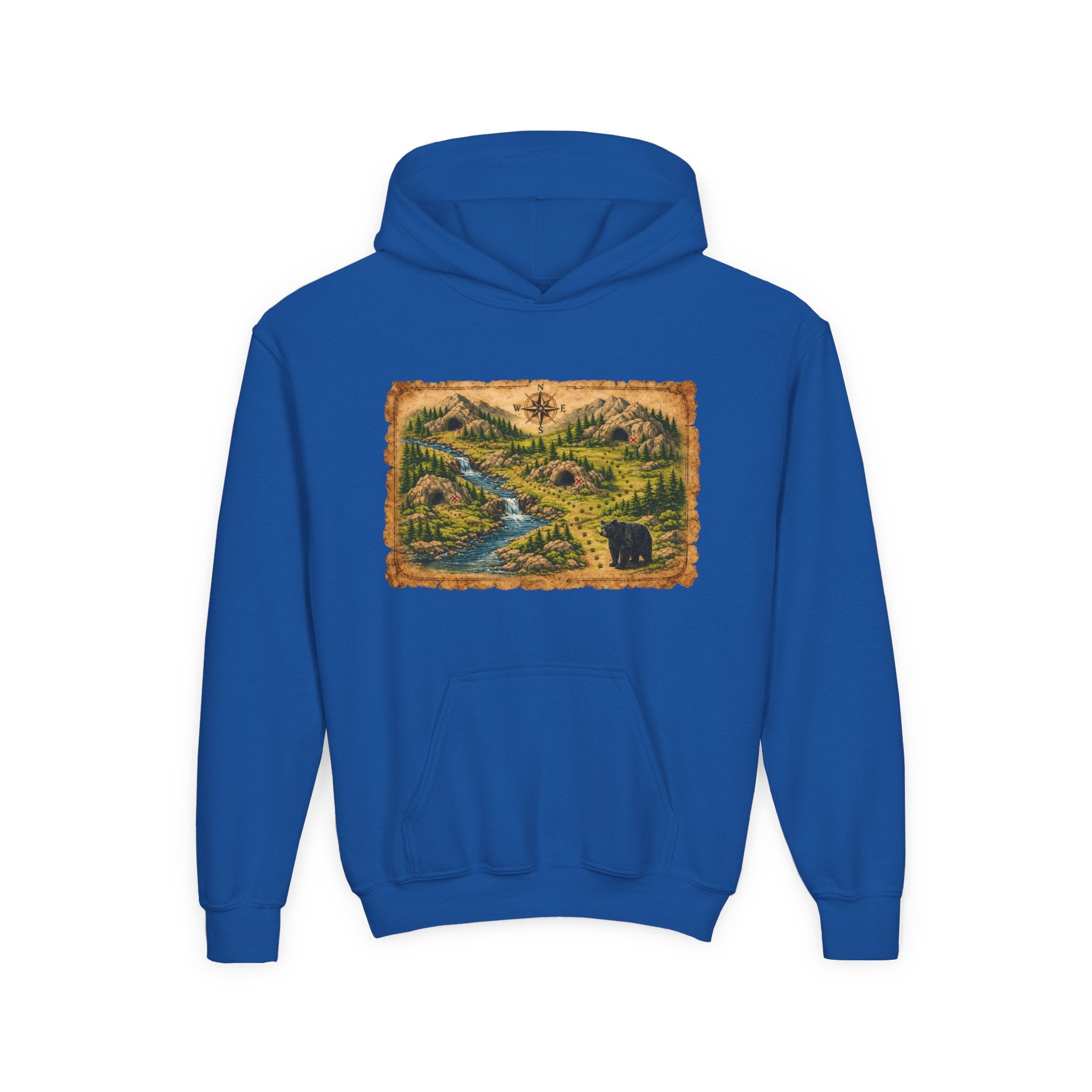 Youth Hoodie with Rustic Wilderness Map Graphic