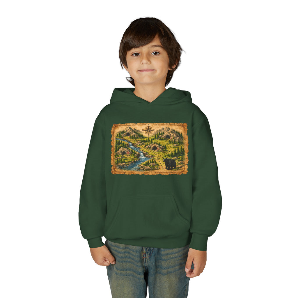 Youth Hoodie with Rustic Wilderness Map Graphic