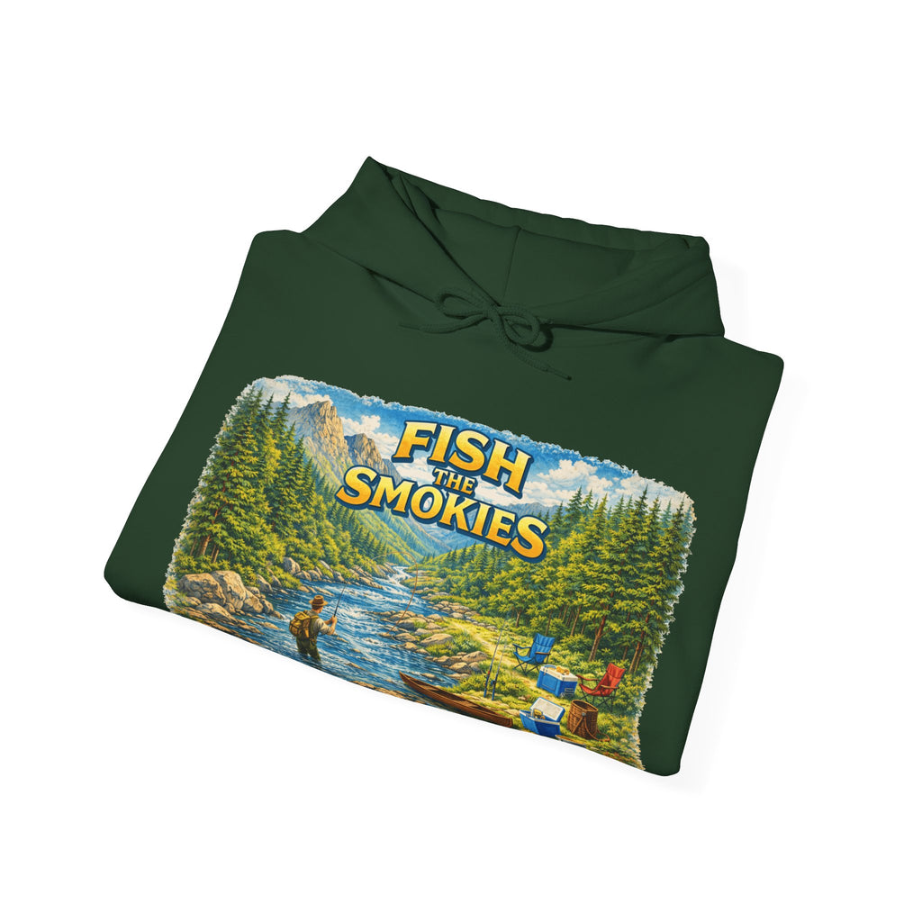 Fish Smokies Fishing Unisex Hoodie - Smoky Mountains River Scene Sweatshirt
