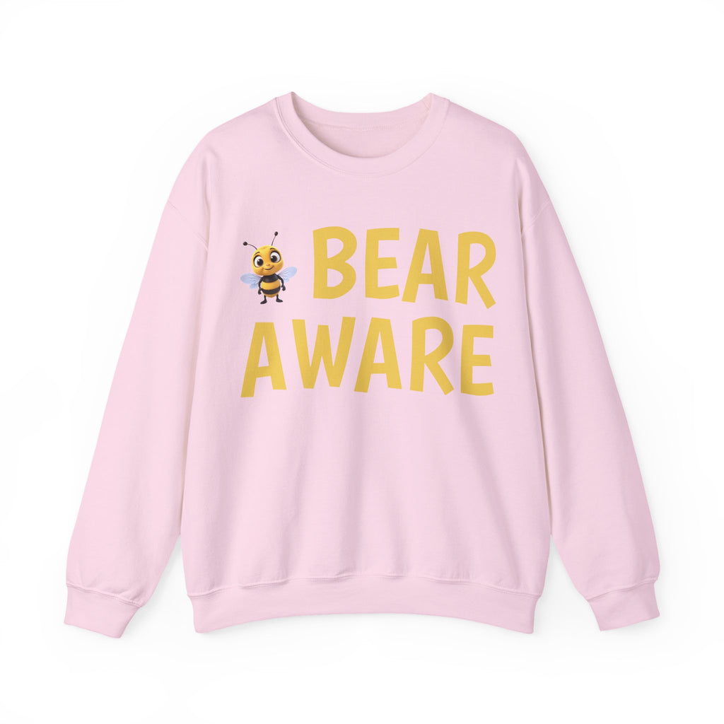 Bear Aware  Unisex Crewneck Sweatshirt — Cute Bee Graphic, Nature & Camping Safety Shirt