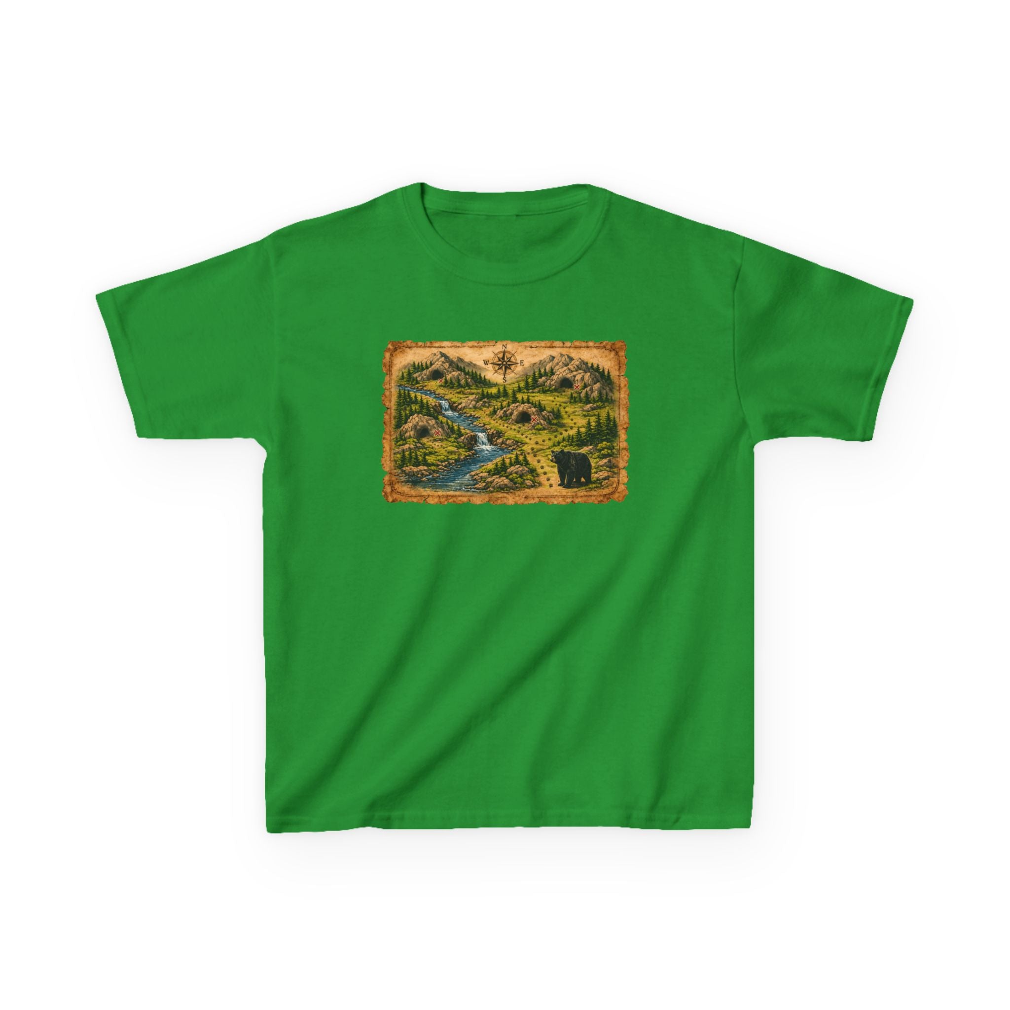 Kids Tee — Bear Cave Treasure Map "Which Cave Has the Bear?"