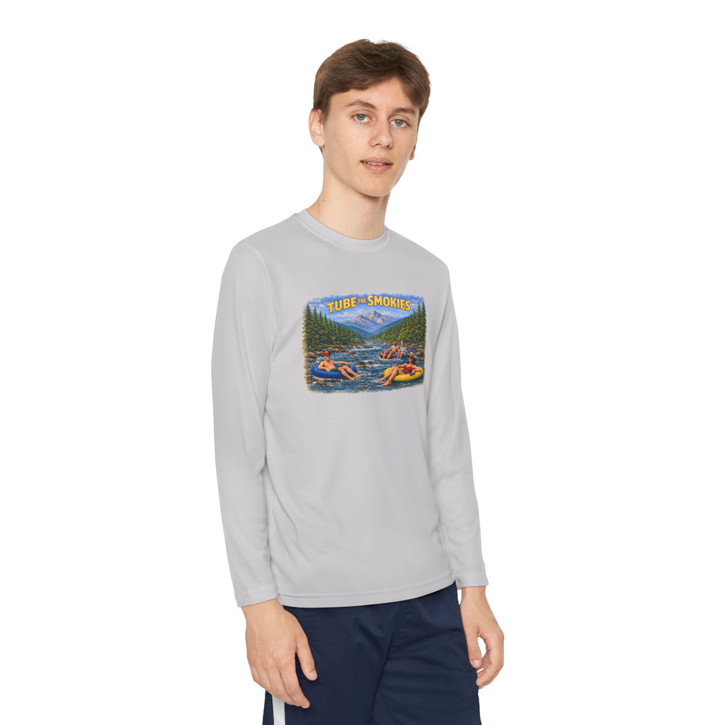 Youth Long Sleeve Tee — Tube the Smokies River Tubing Graphic