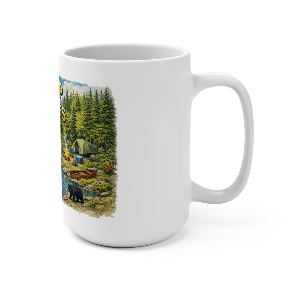 Camp the Smokies 15oz Ceramic Mug — Scenic Smoky Mountains Camping Design