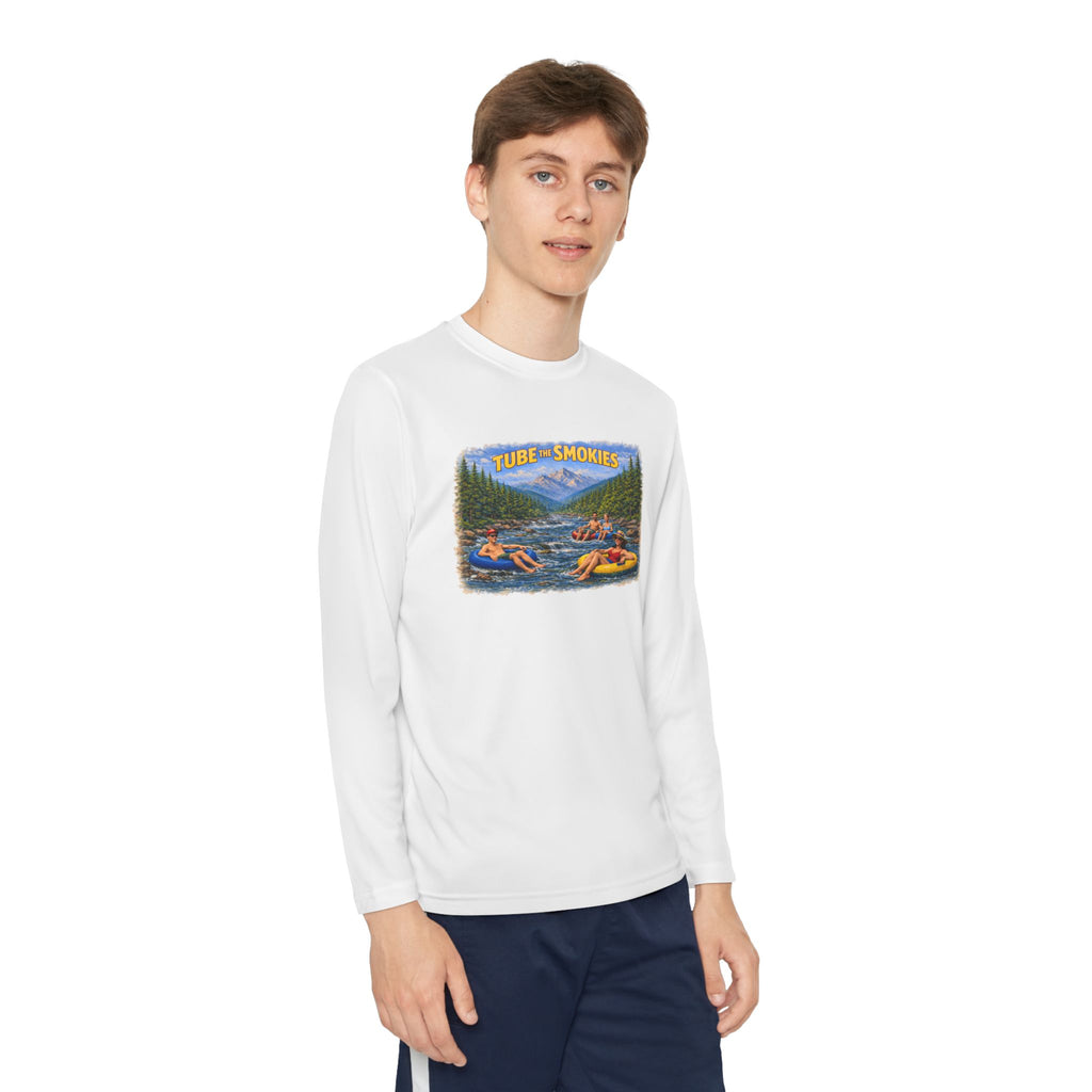 Youth Long Sleeve Tee — Tube the Smokies River Tubing Graphic
