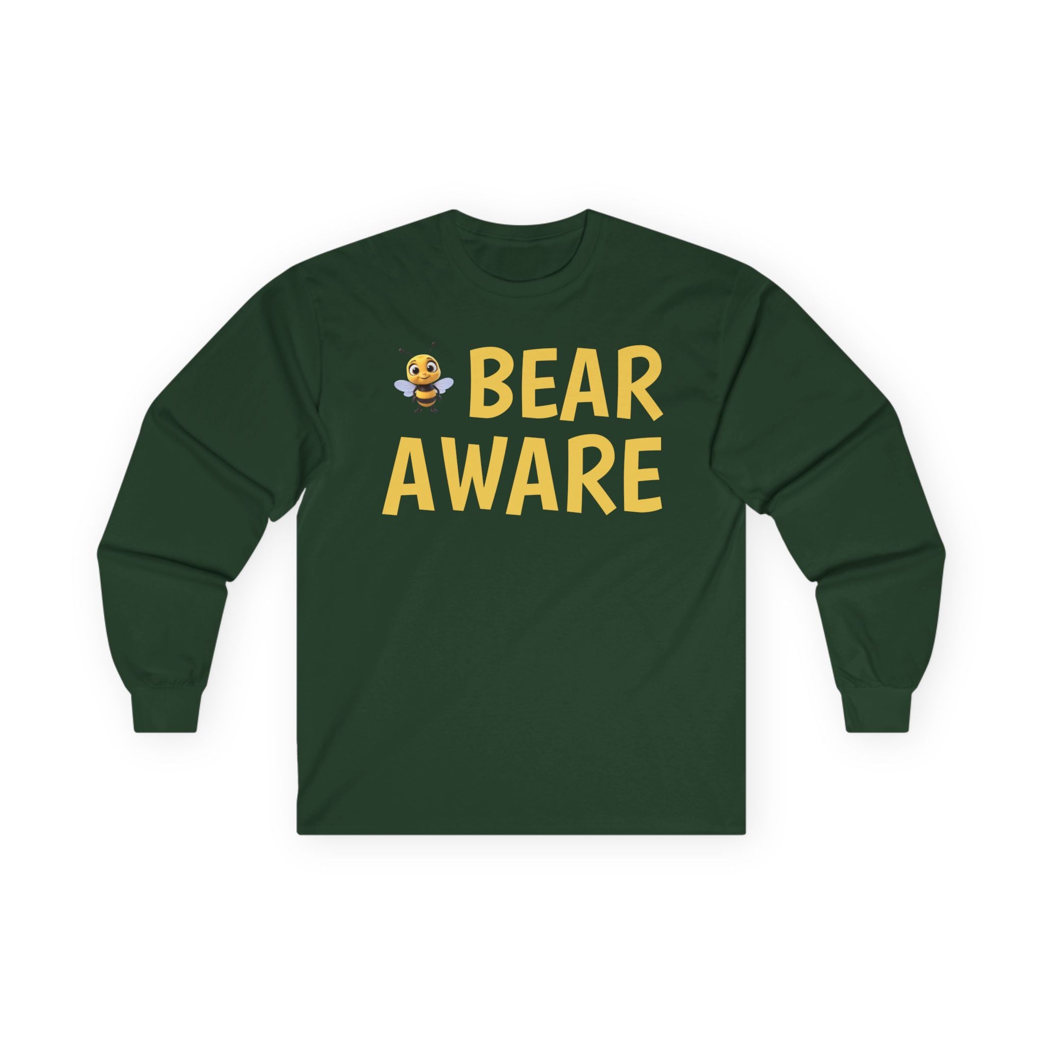 Bear Aware Long Sleeve Tee — Cute Yellow Bear Graphic Shirt