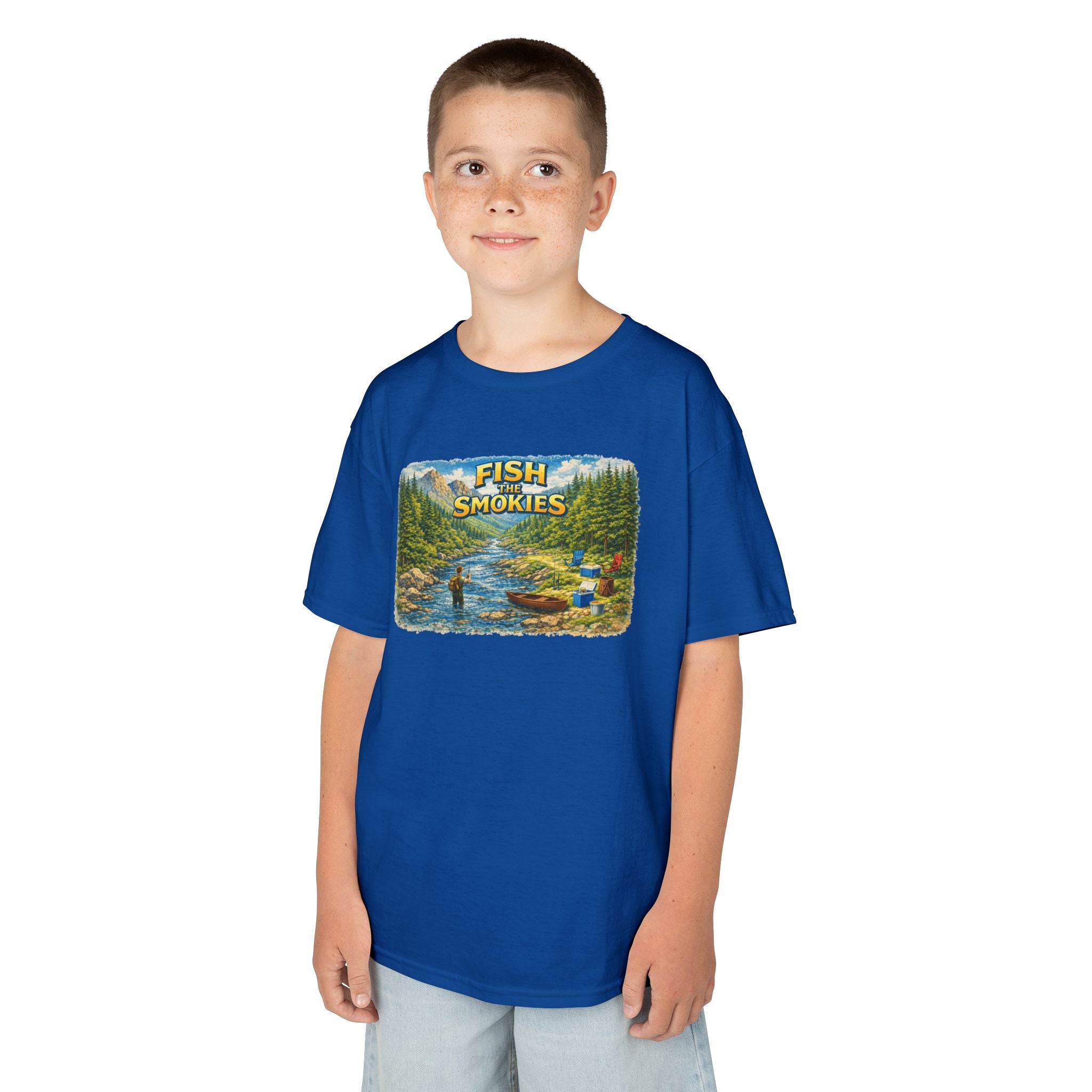 Kids T-Shirt - 'Fish The Smokies' River Fishing Graphic Tee for Outdoorsy Kids
