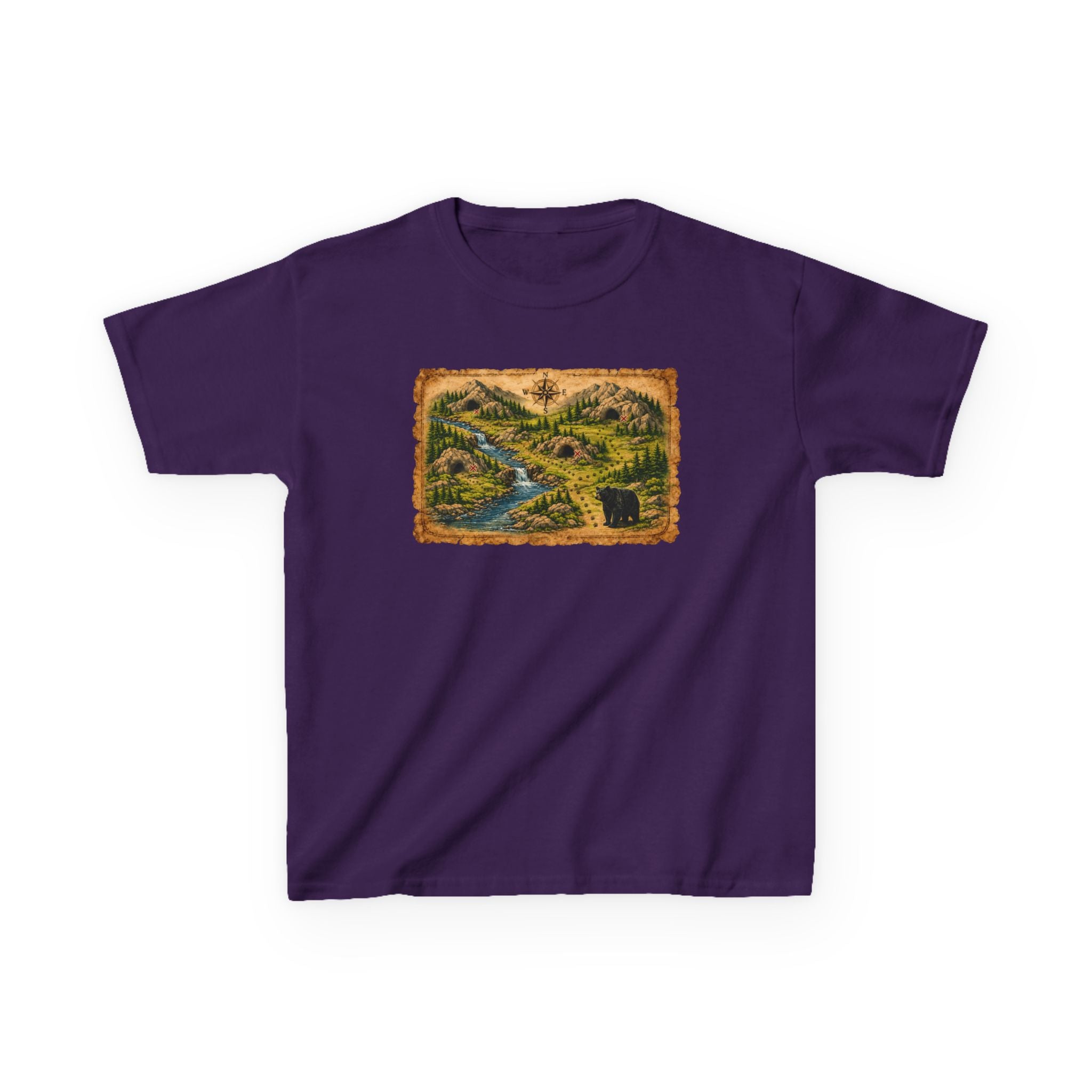 Kids Tee — Bear Cave Treasure Map "Which Cave Has the Bear?"