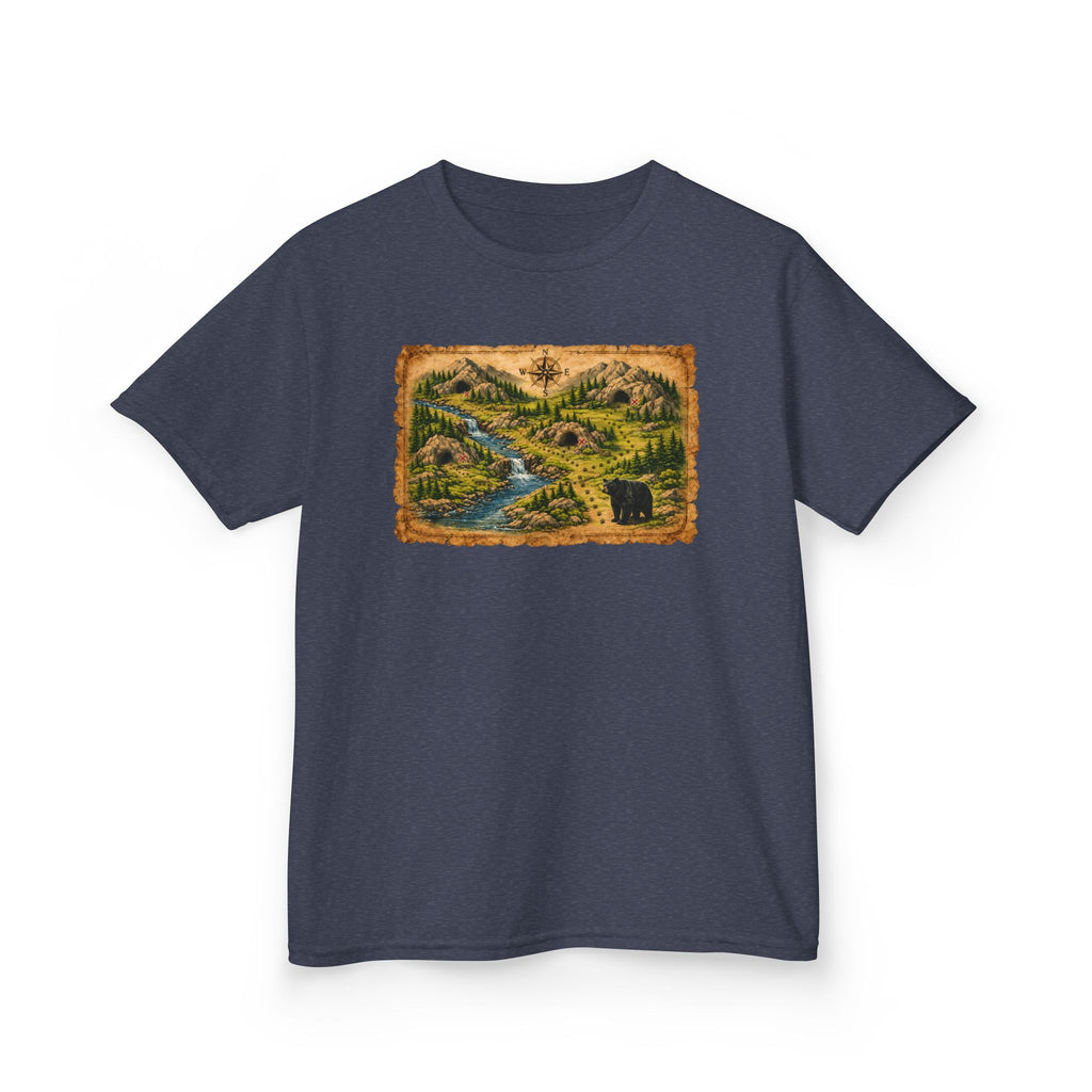 Kids Tee — Bear Cave Treasure Map "Which Cave Has the Bear?"