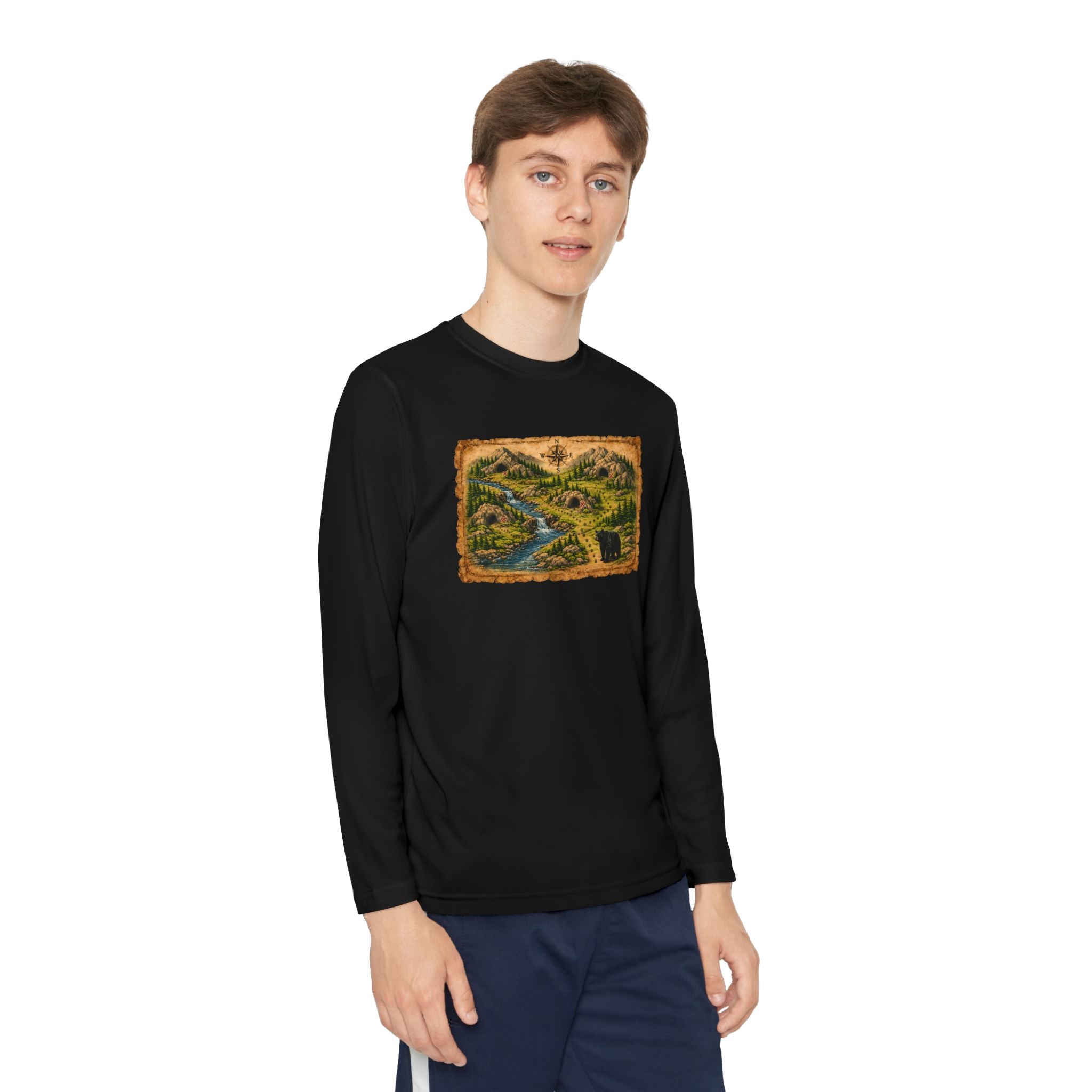 Youth Long Sleeve Tee — Bear Cave Treasure Map