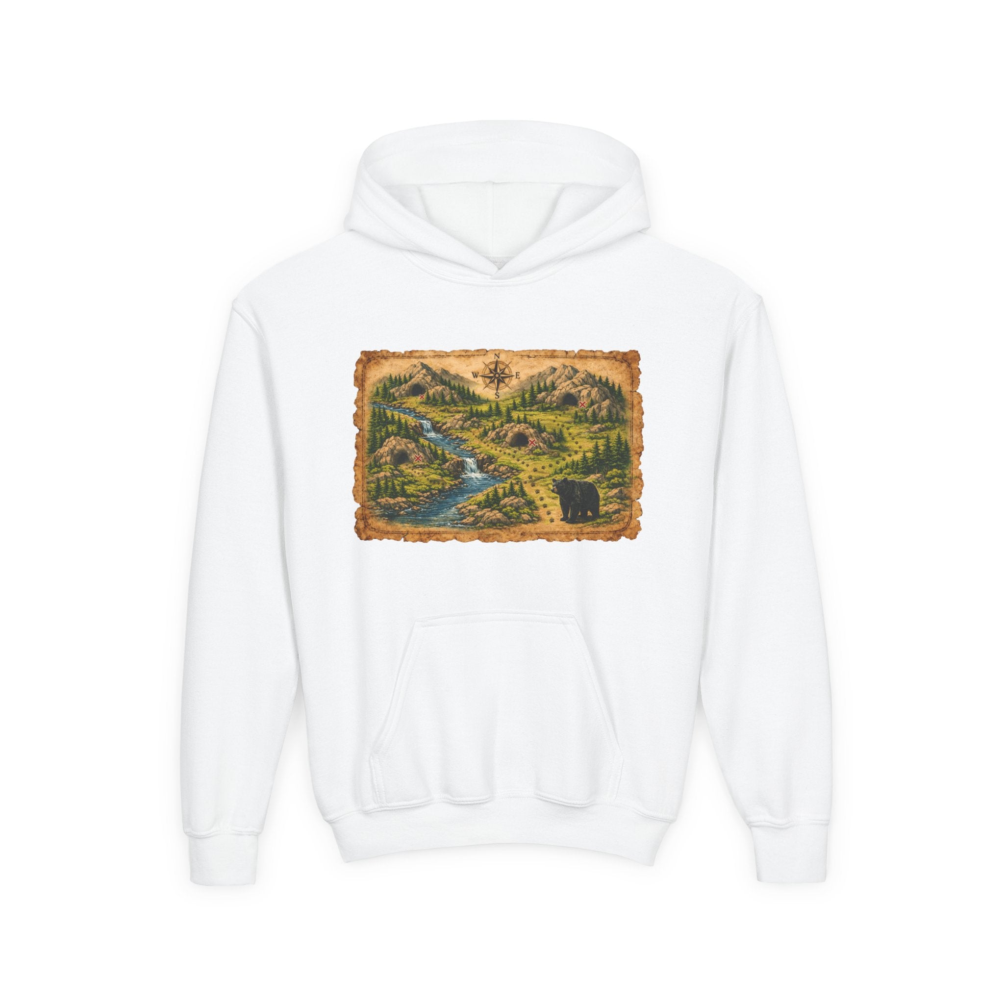 Youth Hoodie with Rustic Wilderness Map Graphic