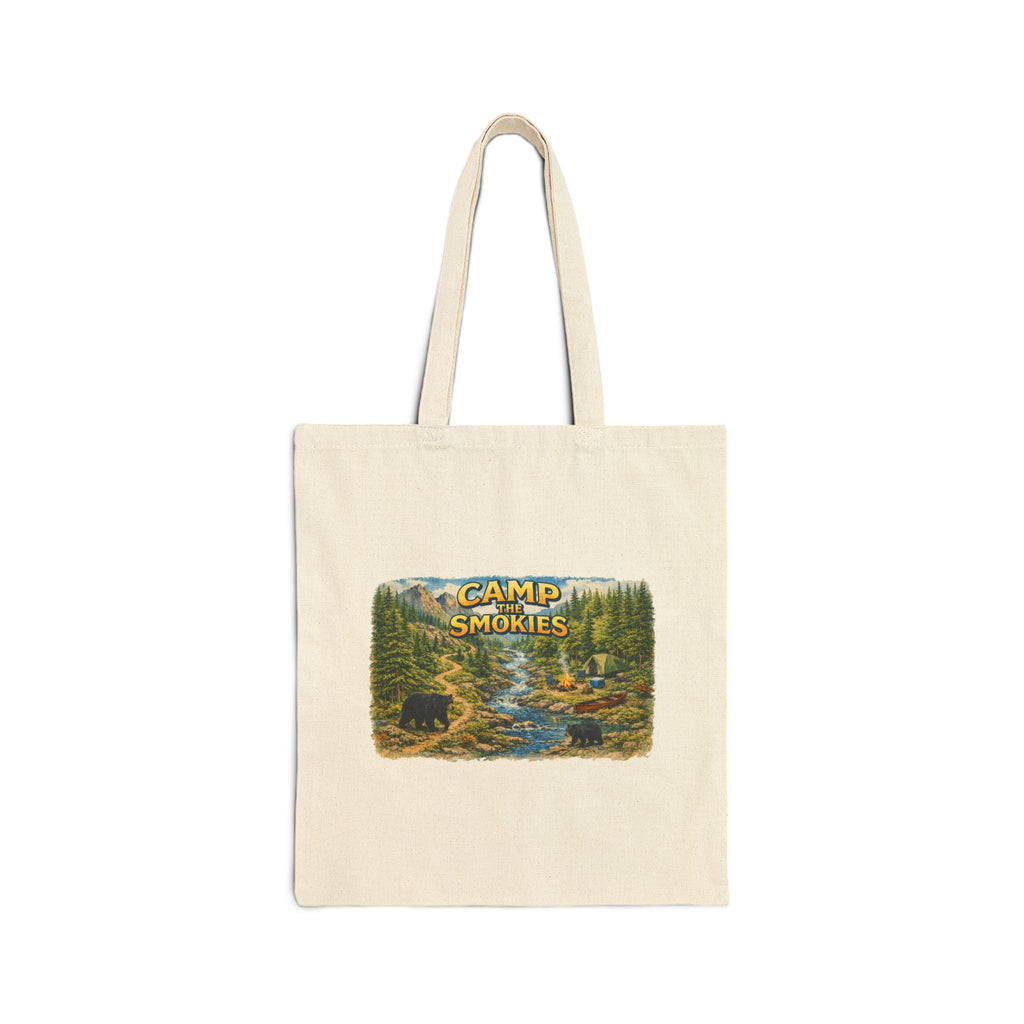 Camp The Smokies Canvas Tote Bag — Rustic Camping Bear Nature Design