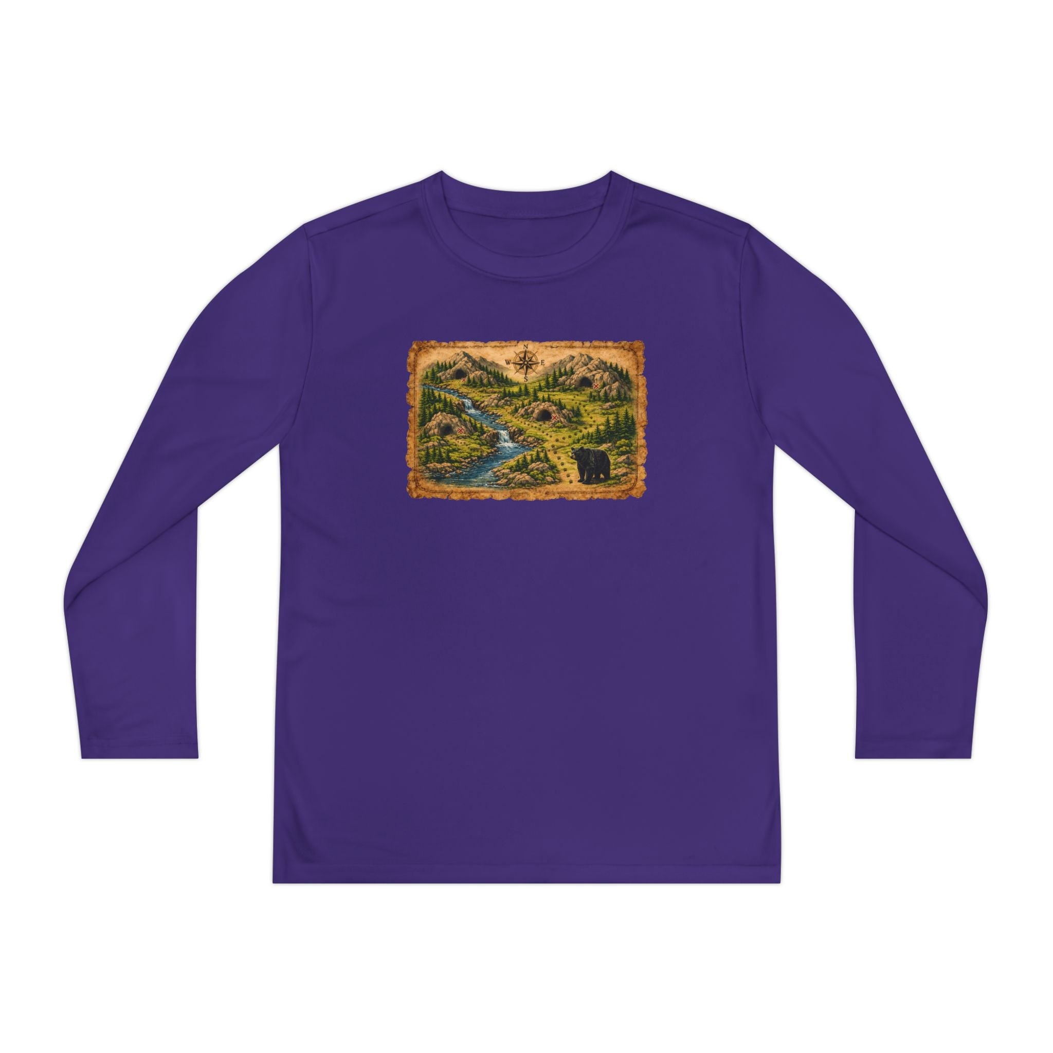 Youth Long Sleeve Tee — Bear Cave Treasure Map