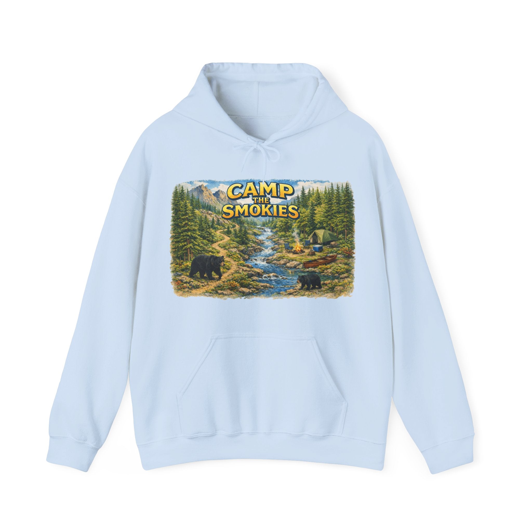 Camp The Smokies Unisex Hoodie — Scenic Mountain Bears Camping Sweatshirt
