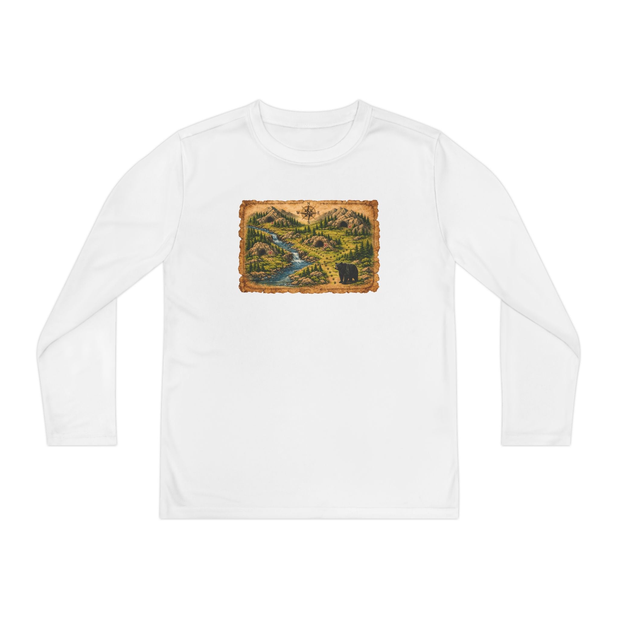 Youth Long Sleeve Tee — Bear Cave Treasure Map