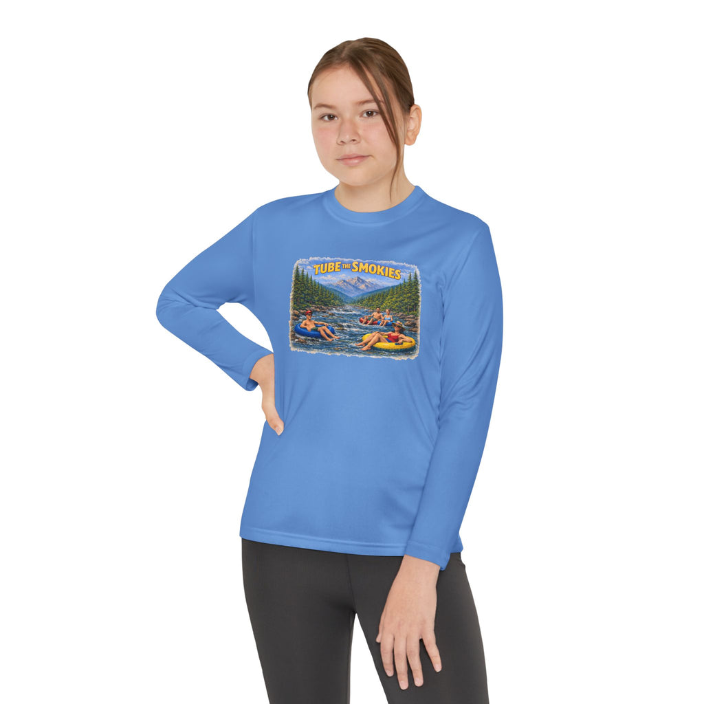 Youth Long Sleeve Tee — Tube the Smokies River Tubing Graphic