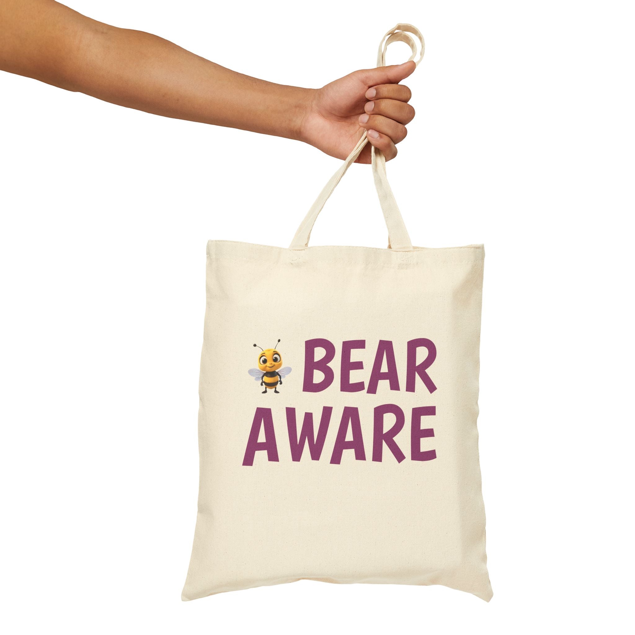 Bear Aware Cotton Tote Bag — Cute Bee & 'BEAR AWARE' Eco Canvas Shopper