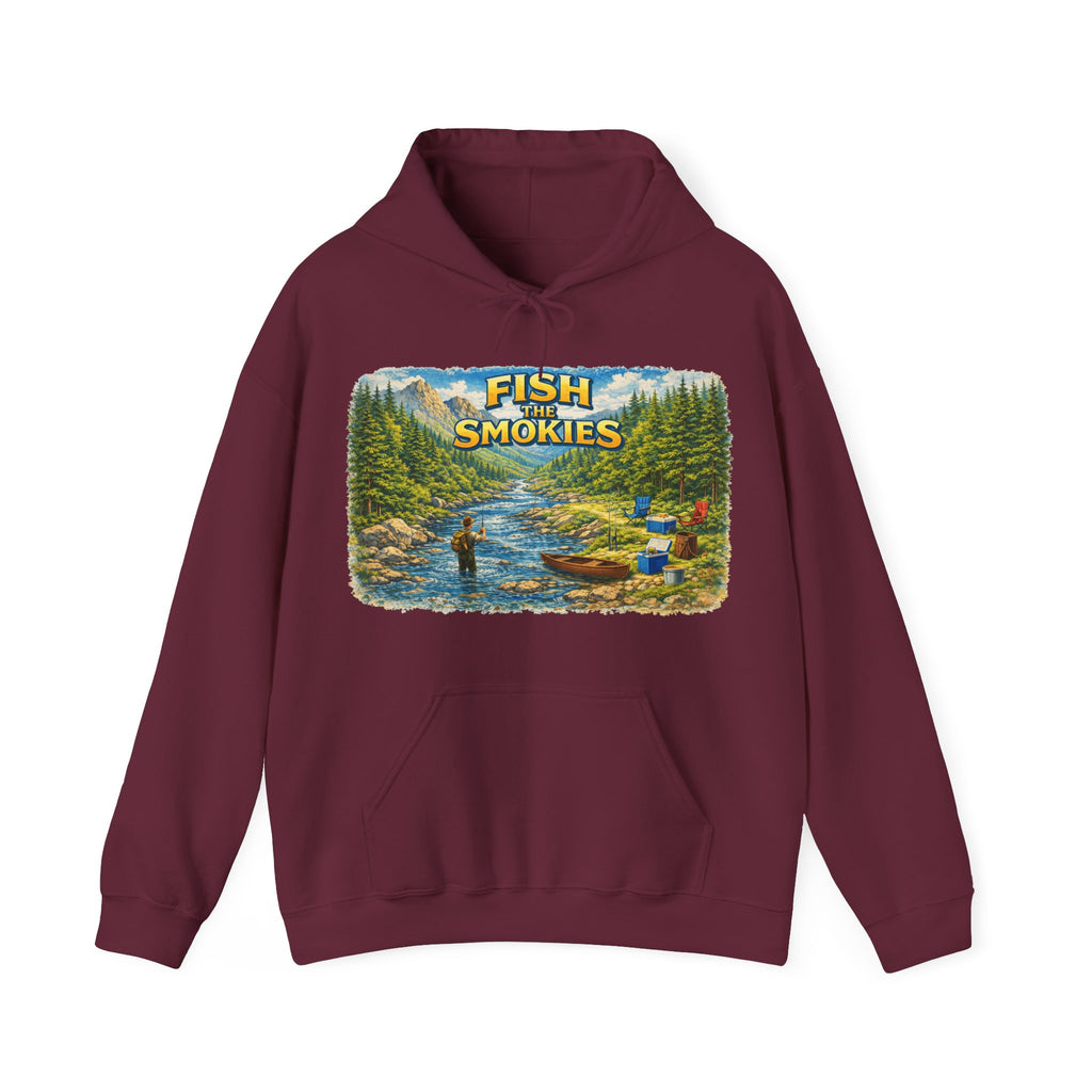 Fish Smokies Fishing Unisex Hoodie - Smoky Mountains River Scene Sweatshirt